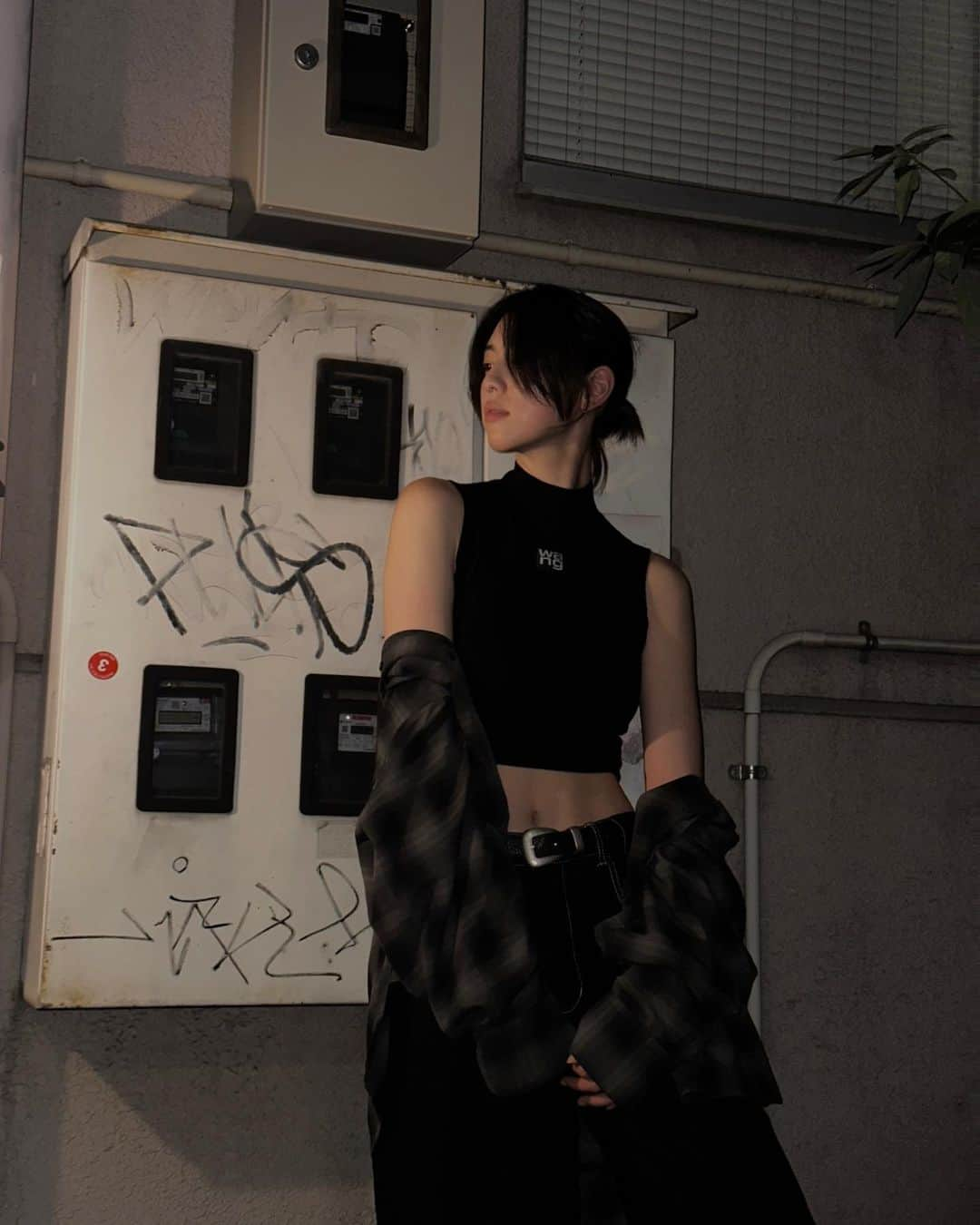 三吉彩花のインスタグラム：「tops: @alexanderwangny   pants: @wonem_official   shirt: @ssstein_design   belt: @matinkim_seoul   shoes: @nike @ambush_official   #alexsanderwang  #wonem  #stein  #martinkim  #nike  #ambush」