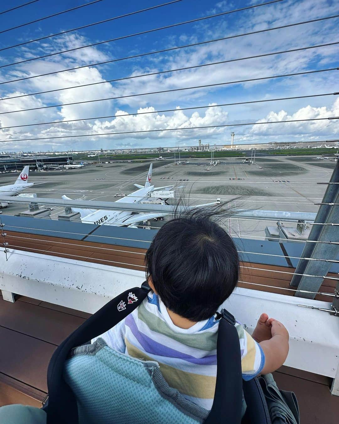 里海のインスタグラム：「今日はジムのお教室に行ってから  飛行機✈️が好きな息子に 飛行機を、見せに行きたくて羽田空港に 2人で行きました😚  恥ずかしくて言えなかったのですが  夫は海外で仕事をしていて 常に東京にいません。  私の母は手伝ってくれるタイプでは ないですし、  常に毎日私は 息子とぷーちゃんを楽しませる一心で 過ごしています。  どうしたら彼とプーちゃんが 楽しく過ごしてくれるかを 考えていて、、、  彼らと過ごして楽しい日々を 過ごしてる 半分 寂しい私もいます。  周りの人が羨ましくも 思っています。  でも、私は 責任をもって 子育て、そして、、 愛犬が 毎日楽しく過ごせるよう努力して いきたいとおもいます！！」