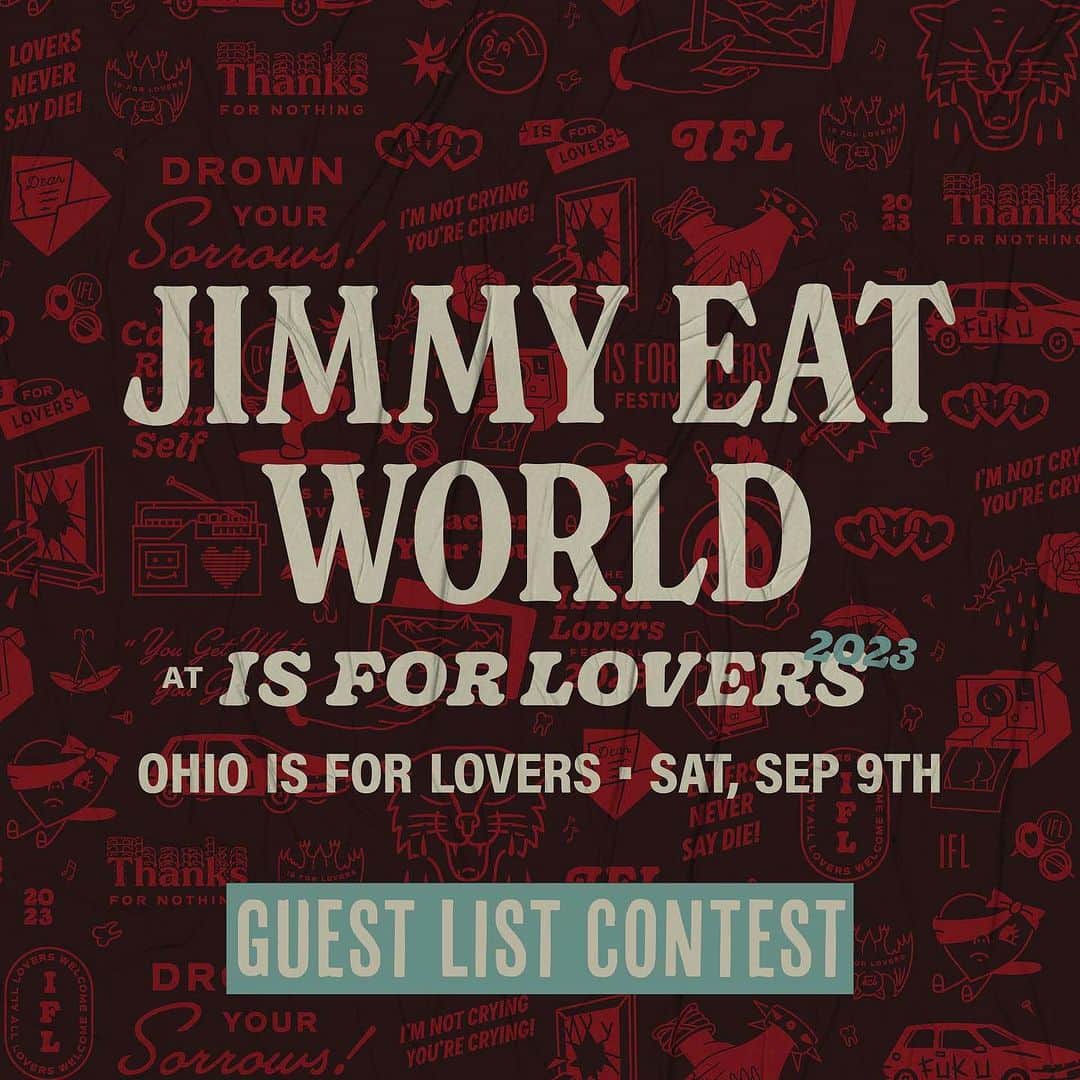 Jimmy Eat Worldのインスタグラム：「Ohio Is For Lovers is just a few weeks away and they’re giving one lucky fan & three friends the chance to get in on the guest list!    LIKE - This post TAG - (3) friends you would take with you to the show & the venue of the festival city you want to attend FOLLOW - @IsForLoversFestival and @riverbendpnc for a chance to score four guest list spots.   A winner will be selected randomly and DMed on Friday, September 1st.   *Please note these are general admission tickets and don’t include any additional access.   This contest is operated by @IsForLoversFestival」