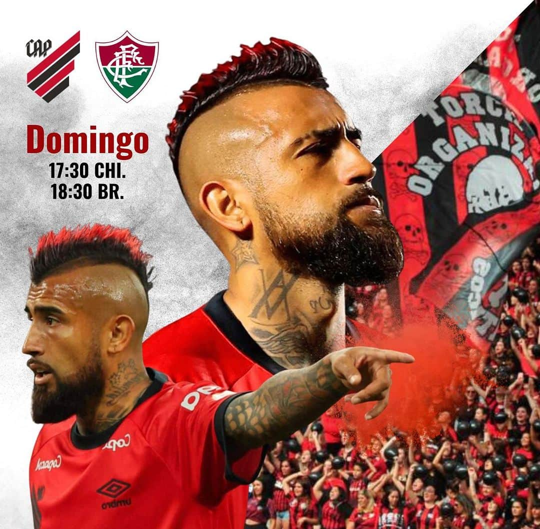 アルトゥーロ・ビダルのインスタグラム：「Vamos con todo equipo!!!💪🏾👍🏼⚽️🤴✌🏽 @athleticoparanaense ❤️🖤🌪️」