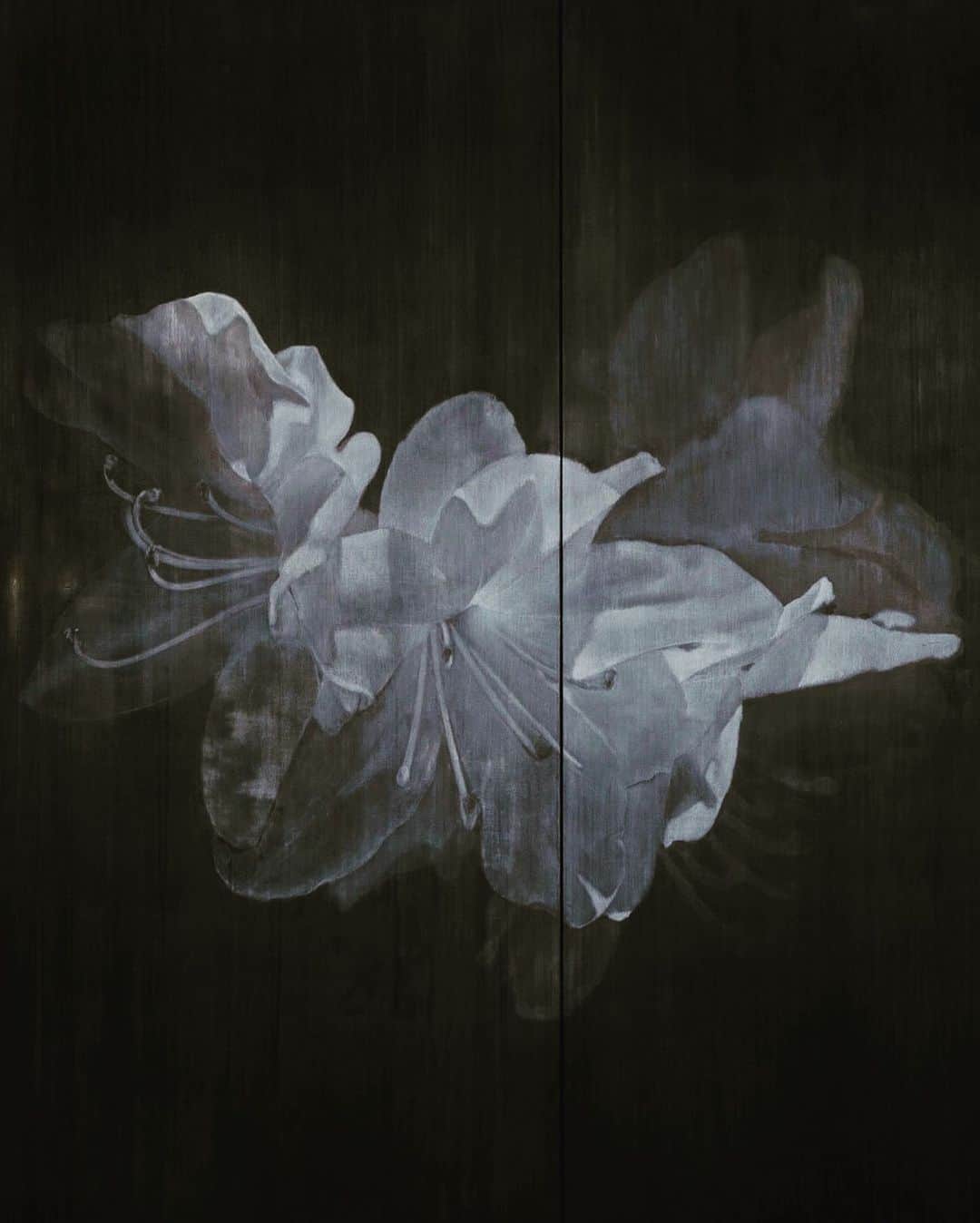 Uzo Hiramatsuのインスタグラム：「2022. “White Grace” (Diptych / part) 70.87 x 70.87 inch　 #painter #Japan #fukuoka #contemporaryart #painting #drawing #mixedmedia  #flower #flowers」