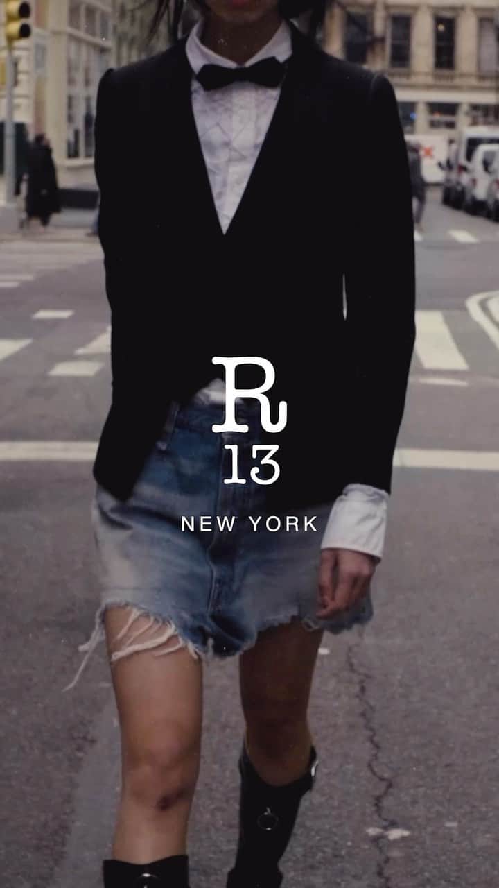 のインスタグラム：「The Fall/Winter collection deftly subverts traditional formal wear with efficient yet impactful alteration.  Available in store at 34 Howard St. and online at R13.com  #r13 #r13denim #fw23」