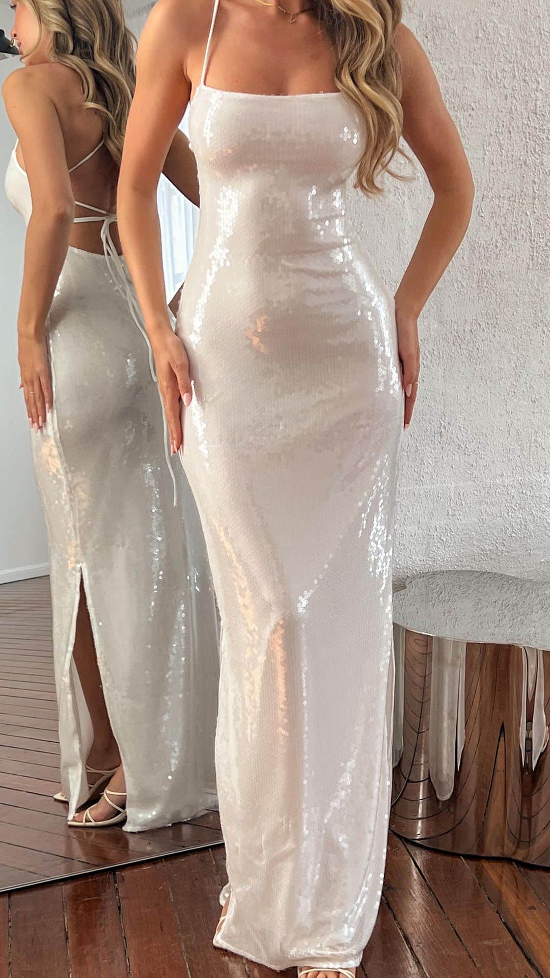 Beginning Boutiqueのインスタグラム：「Sparkle on your special night in the NEW Manhattan White Sequin Slip Maxi Formal Dress! Online now 🤍✨」