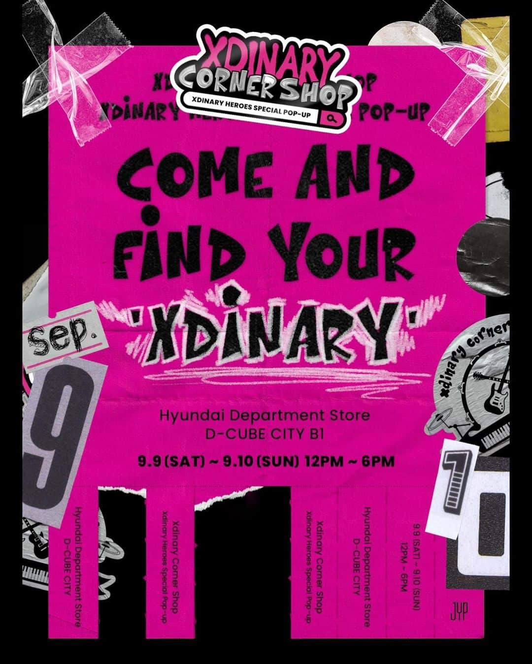 JYPエンターテインメントのインスタグラム：「⠀  Xdinary Heroes Special Pop-up 🛒Xdinary Corner Shop💎  Come and Find Your Xdinary💖  📅 23.09.09 SAT ~ 09.10 SUN  ⏰ 12PM~6PM (KST) 📍 Hyundai Department Store D-CUBE CITY B1  #XdinaryHeroes #엑스디너리히어로즈 #WE_ARE_ALL_HEROES #XdinaryCornerShop」