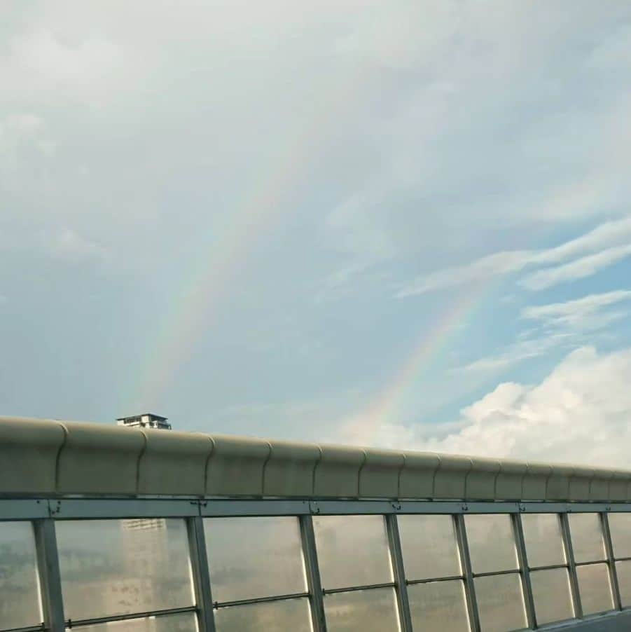 武蔵のインスタグラム：「虹が２つ出現🌈   エエ事ありそうやわ～✨  なので皆様にもシェアします！  #武蔵 #虹 #rainbow  #doublerainbow  #幸運  #lucky  #みんなに幸あれ」