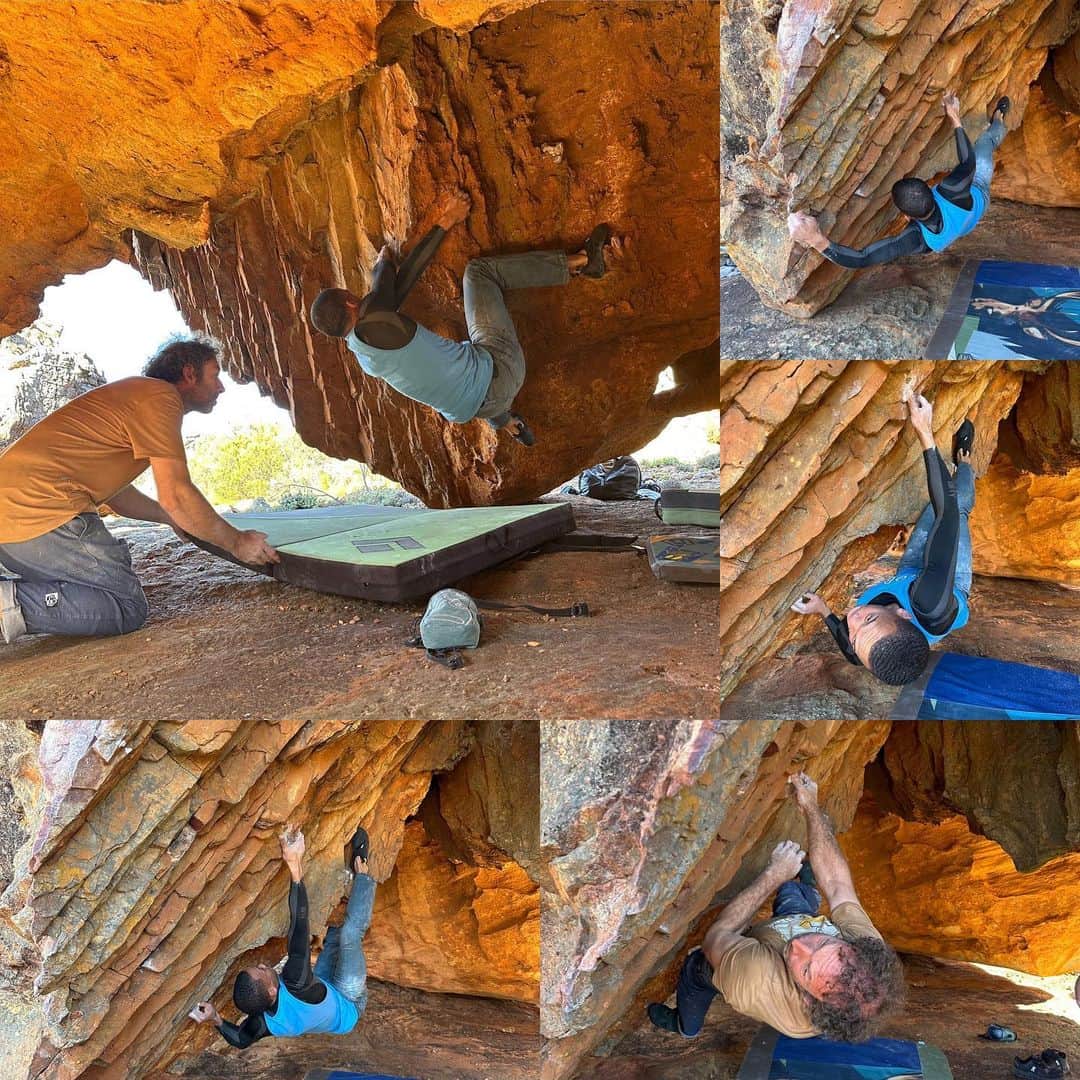 フレッド・二コルのインスタグラム：「Nice afternoon with Jeandre @bouldersender - a truly local to Rocklands- nice to see the little kid becoming a kind young man #strongkids #bouldering  add on by @kaddilehmann who opened the beautiful line in the picture: The name ‘I write what I like’ is the title of the book written by Steve Biko. A black activist that died in the hands of the police in South Africa in 1977.  His manuscript was smuggled out of the country by his white journalist friend.  The true story made a big impression on me. You can also check out the film about it called cry freedom. Thanks Kaddi!!」