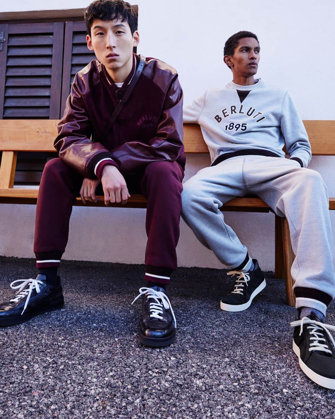ベルルッティのインスタグラム：「- THE SILHOUETTE: ASCEND PLAY BY #BERLUTI -   Just in time for back-to-school season: Berluti’s Fall 2023 casual essentials bring a bit of an Ivy vibe to your wardrobe as soft, ultra comfortable joggers and sweatshirts meet varsity jackets blending leather and suede for a classic college-inspired look.   Now available online and in-store.   Styling by @virginiebenarroch  Photography by @anthonyseklaoui   #BERLUTIFALL2023」