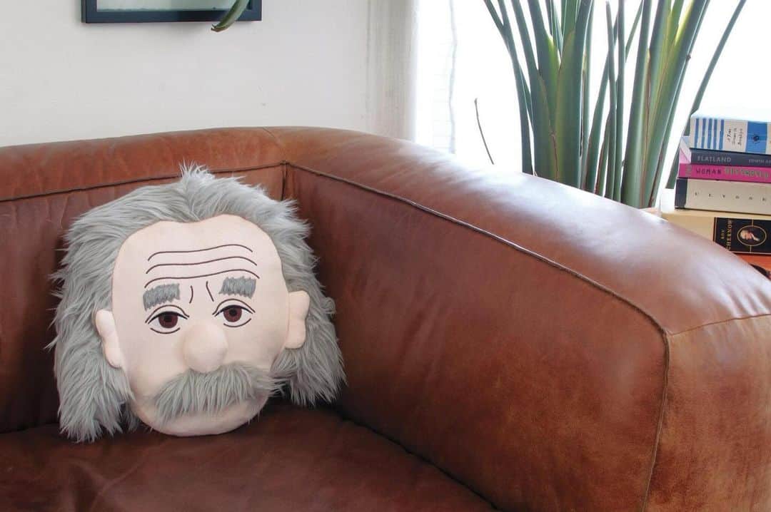 アルベルト・アインシュタインのインスタグラム：「Genius living room pillow. This and other fun Einstein gifts can be yours here: https://philosophersguild.com/collections/albert-einstein-gifts」