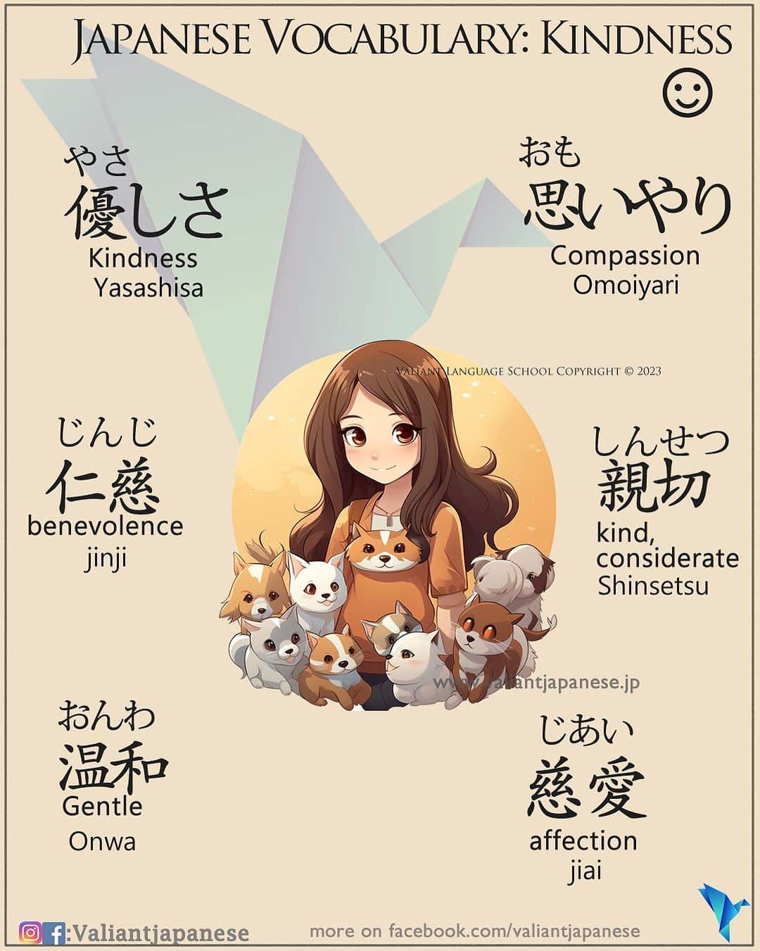 Valiant Language Schoolのインスタグラム：「・ 👩🏼‍🏫🗣: Start Learning Japanese with @ValiantJapanese ! DM us for details.  ・ ⛩📓: Simple Japanese - Kindness ❤️ . . . . . . . . .  . #japaneselanguage  #sushilovers  #nihongojapanese  #日本語  #hiragana  #katakana  #foodporn  #일본어  #studyjapanese   #japaneseramen   #Jepang #japanesefood  #noodles #ramen  #ramennoodles  #ラーメン #onigiri  #おにぎり  #ランチ」