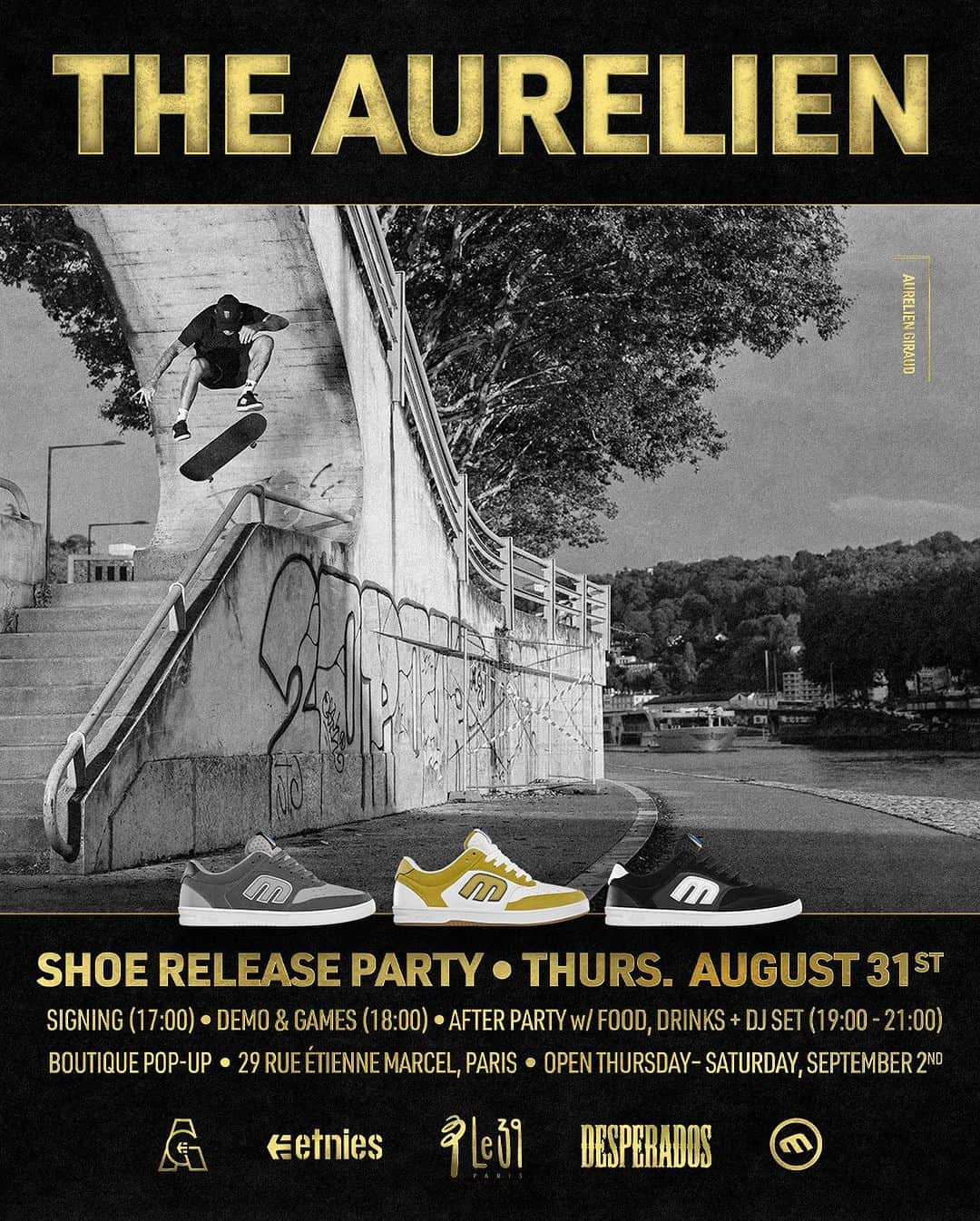 オーレリアン・ジローのインスタグラム：「🇫🇷 Paris, this Thursday, @le39_. Shoe release party for The Aurelien, the first pro model of @aureliengiraud. 🇫🇷」