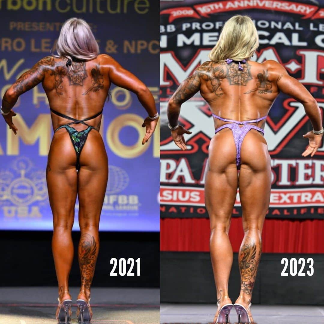 クリスティン・ポープさんのインスタグラム写真 - (クリスティン・ポープInstagram)「The evolution of my first 2 years of bodybuilding shown with the back pose. 🤩 My first show in 2021 (i will forever laugh at this photo, i love it lol), turning pro in 2022, to my most recent show placing top 3 in the pro league in 2023. Best part is that I know this is only the beginning and there is no ceiling of what is possible ahead of me. I have fallen in love with the sport more & more every time I step on stage and have proven to myself what I’m made of after completing a prep successfully. I honestly never cared for bodybuilding before I tried it. Jumped in that first show hardly knowing what I was doing and had so much fun and have been hooked ever since. There is so much more to it than meets the eye and I’m so grateful to have discovered this perfect category for me to grow and thrive in. Can’t wait to see what this next show brings out of me. 😈 #dynamicpursuit #onamission🚀 #ifbbpro #fitnesspro  @dynamicpursuit   @npcnewsonlineofficialpage @ifbb_pro_league」8月29日 0時31分 - kris10pope