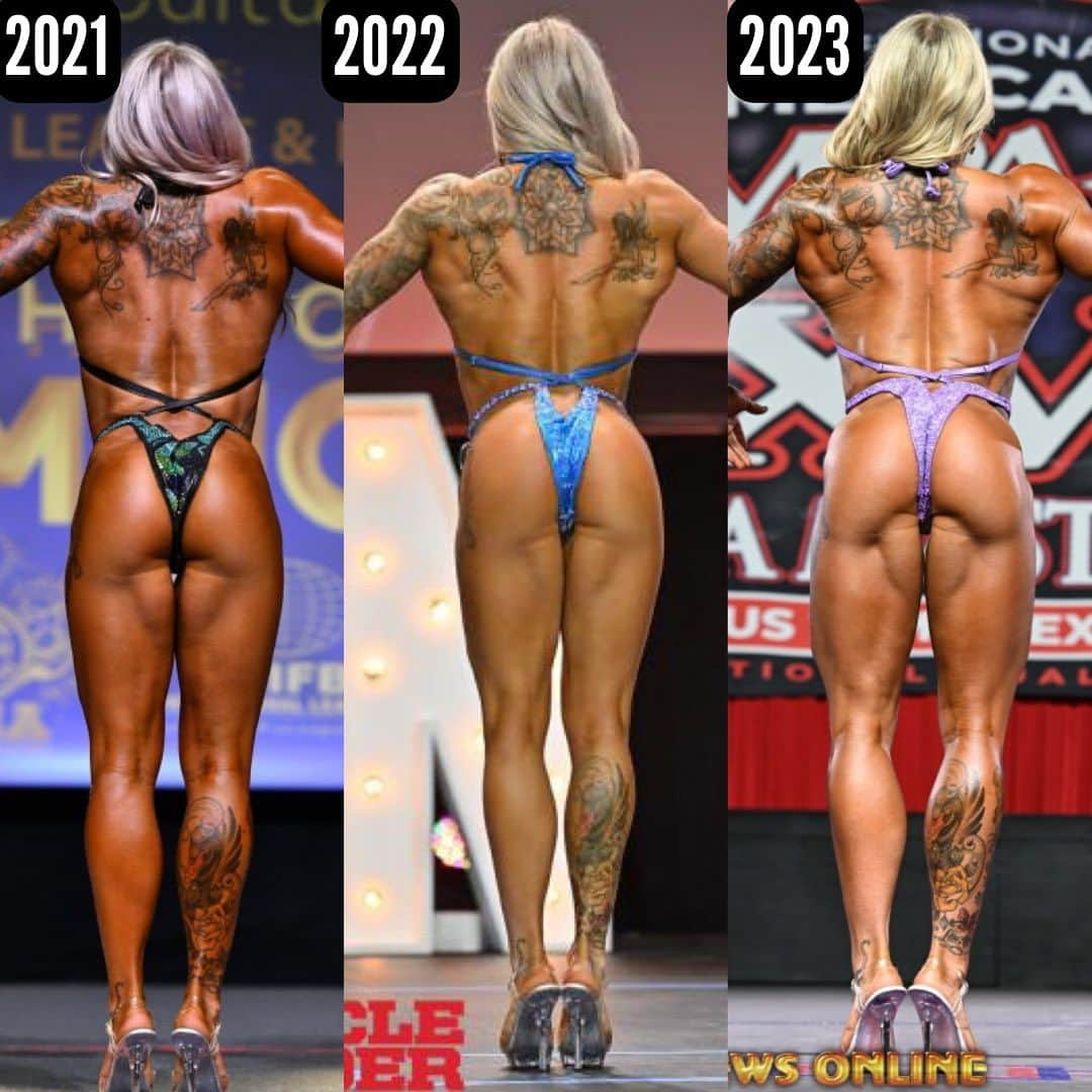 クリスティン・ポープさんのインスタグラム写真 - (クリスティン・ポープInstagram)「The evolution of my first 2 years of bodybuilding shown with the back pose. 🤩 My first show in 2021 (i will forever laugh at this photo, i love it lol), turning pro in 2022, to my most recent show placing top 3 in the pro league in 2023. Best part is that I know this is only the beginning and there is no ceiling of what is possible ahead of me. I have fallen in love with the sport more & more every time I step on stage and have proven to myself what I’m made of after completing a prep successfully. I honestly never cared for bodybuilding before I tried it. Jumped in that first show hardly knowing what I was doing and had so much fun and have been hooked ever since. There is so much more to it than meets the eye and I’m so grateful to have discovered this perfect category for me to grow and thrive in. Can’t wait to see what this next show brings out of me. 😈 #dynamicpursuit #onamission🚀 #ifbbpro #fitnesspro  @dynamicpursuit   @npcnewsonlineofficialpage @ifbb_pro_league」8月29日 0時31分 - kris10pope