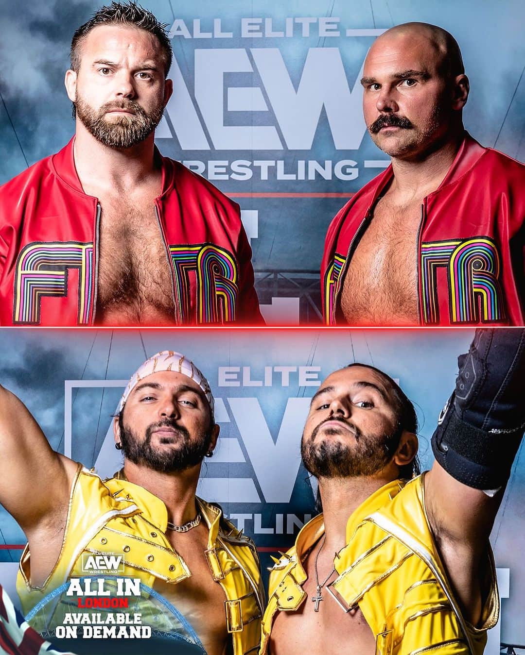 マット・ジャクソンのインスタグラム：「#FTR vs. #YoungBucks III for the #AEW World Tag Team Titles!  In front of 80,000 screaming fans, two-generational Tag Teams put on a match for the ages!   Did you miss the #AEWAllIn PPV? Order it right now! 🔗 allelitewrestling.com/watchallin (Link in bio)」