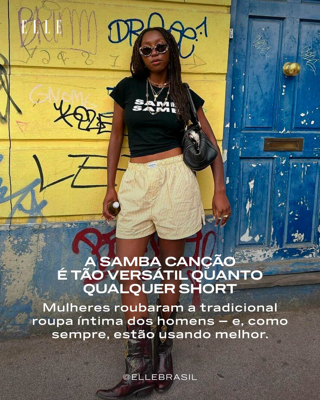 ELLE Brasilのインスタグラム：「“A feminilidade, uma parte fundamental da persona Miu Miu, pode ser mais ampla, livre de binarismos”, disse Miuccia Prada, em nota, sobre a coleção de inverno 2022 da marca italiana. A declaração explicava como a cueca, um item tradicionalmente masculino, surgiu em um cetim cedoso e em cores suaves na passarela da italiana.  A ideia não era nova, claro. Volte aos anos 1990 e irá se deparar com imagens icônicas de Gwen Stefani e Kate Moss deixando a cueca escapar por baixo da cintura baixa de suas calças. Acontece que, agora, diferentemente das décadas anteriores, a peça está não está mais restrita à categoria de roupas íntimas.  Aposta da @anace____, @cosmo.rio e @makaibikini em solo brasileiro, a samba canção é lançada com protagonismo absoluto. Pronta para qualquer ocasião, da praia ao bar, o oponente digno do short é confortável, fresco e já parece onipresente pelas redes.  Diante de armários femininos repletos de ternos, camisas de botão e mocassins, as mulheres também roubaram as cuecas e, como sempre, estão usando melhor.  Qual o seu look favorito?」