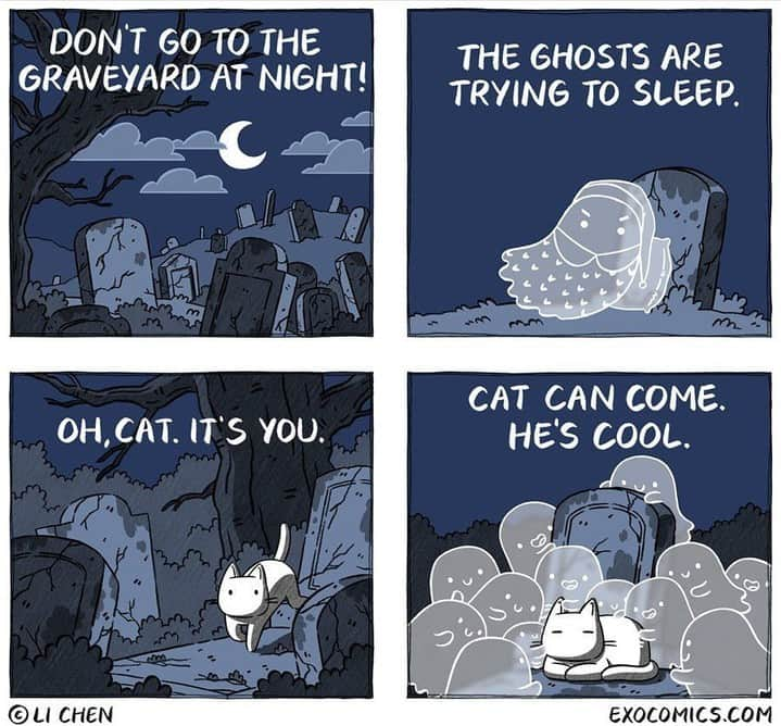 9GAGさんのインスタグラム写真 - (9GAGInstagram)「Cats are always welcome❤️ ✍🏻 @exocomics  - #comic #ghost #cats #graveyard #cemetery #9gag」8月29日 2時00分 - 9gag