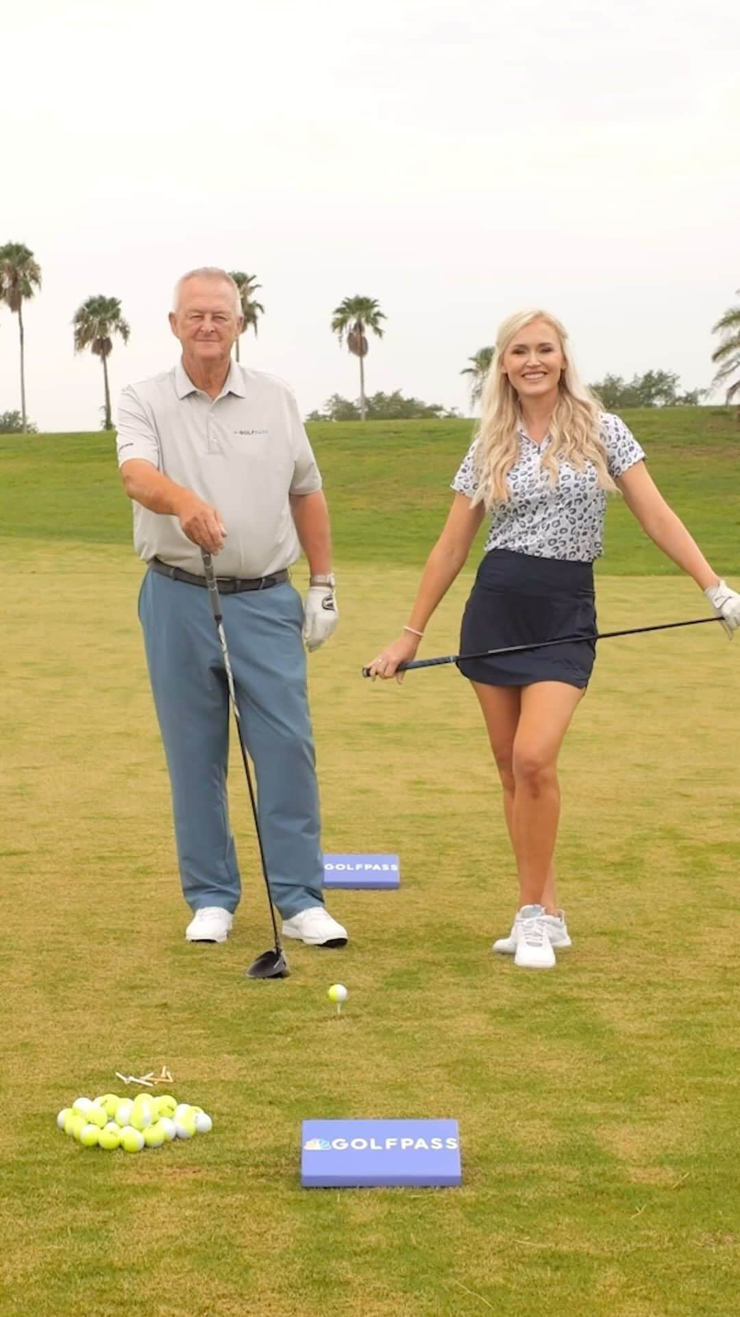 ブレア・オニールのインスタグラム：「Don’t be afraid of your drivers! @martinhallgolf and @blaironealgolf have a quick fix to you help land on the fairway instead of the trees. 🌲🌴  Watch new episodes of “School of Golf” every Monday with the link in our bio!」