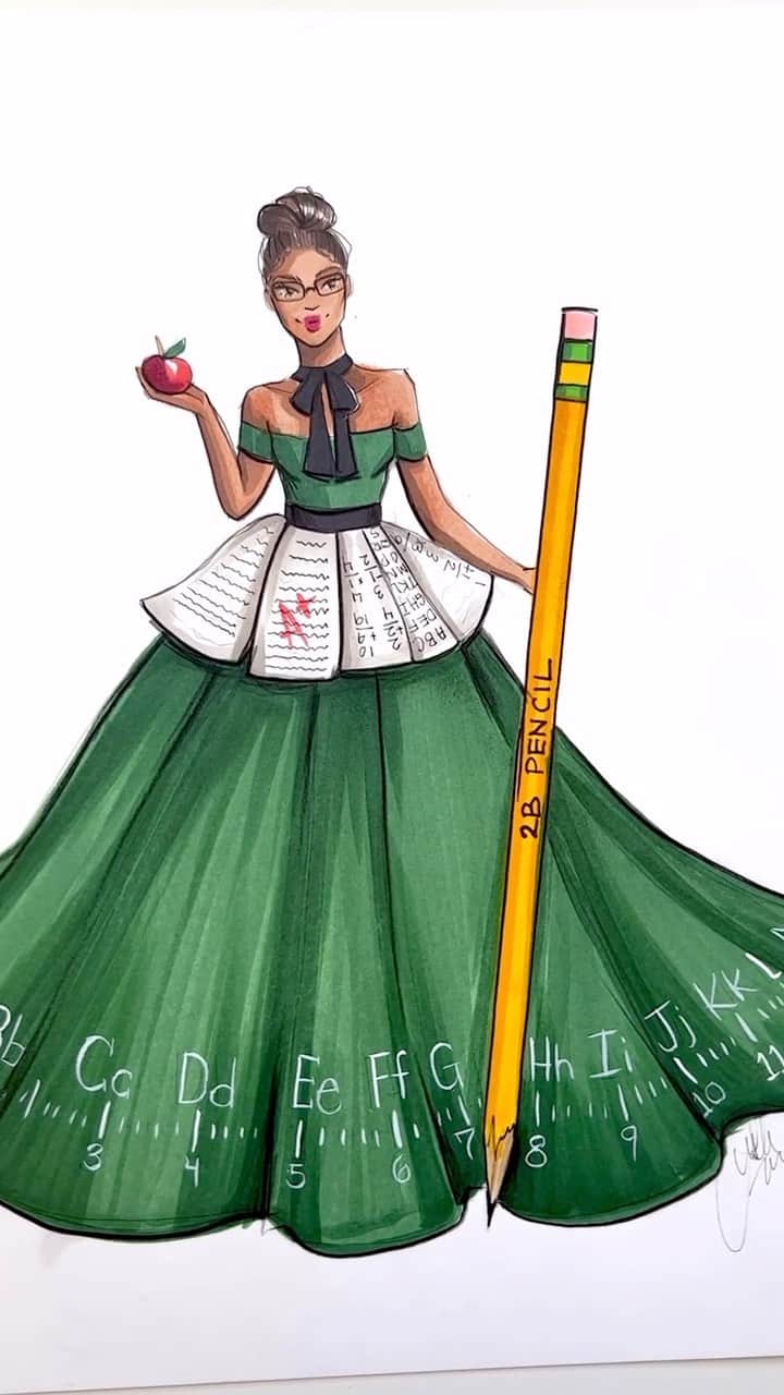 Holly Nicholsのインスタグラム：「Back to School 🥰 thank you, educators! #backtoschool #fashionillustration #asmr #copic #illustration #oddlysatisfying」