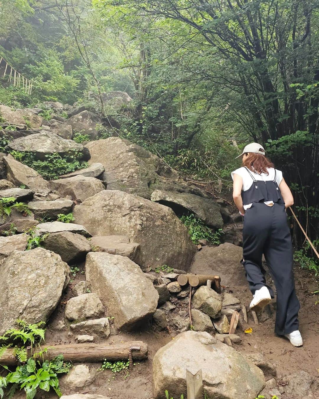 佐藤純さんのインスタグラム写真 - (佐藤純Instagram)「週末は実家へ。  朝は雨だったけど…午後から晴れそうだったので、急遽じーじとあーちゃんを連れて筑波山へ⛰️  3時すぎについて、ロープウェイて頂上まで行くつもりが…娘が『山登りしたい‼️』と💦  えっ👀‼️マジ😲⁉️  そんな準備してきてないよ💦  リュックも何もない。  で、結局、エコバッグに飲み物と携帯だけ持って、私と娘だけ登山⛰️  じーじとあーちゃんはロープウェイで山頂で待ち合わせ。  筑波山は、5回くらい登ったことがあるけど、予定外な登山は初めてよ。  午前中の雨で、岩場はツルツル、泥だらけ。  途中パラパラと雨も。  娘が保育園の頃、登った時は、『頑張れ✊』と励ます側が、今では、『お母さん、頑張って👊😆』と言われる側。  そして置いてかれる🤣  これも成長‼️  頑張って頂上まで行ったけど、真っ白でなんも見えない🤣  ま、楽しかったからいっか‼️  息子は、部活で行けなかったので、また三人で登りたいな。  登山する服装ではないけど💦  このサロペット着てると『可愛い💕どこの？』と聞かれる😊  @diagramofficial  横腹のところと背中がちょっとだけ肌見せになっているの。  #筑波山 #ロープウェイ #両親 #家族 #山登り #登山 #diagram  #ダイアグラム #サロペット #ママ #ママモデル #モデル #mama #mamamodel #model」8月29日 10時38分 - junsatoidea