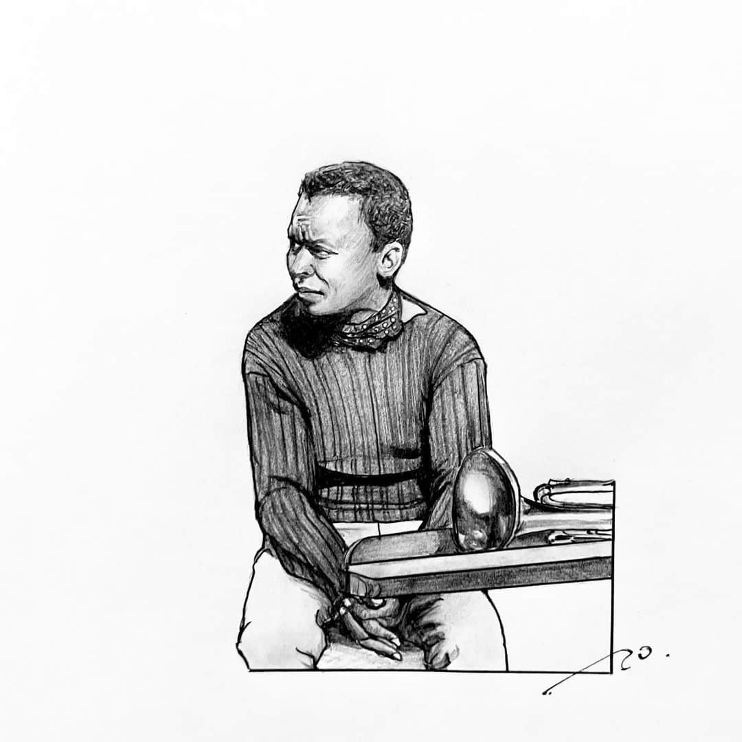 逢坂庵さんのインスタグラム写真 - (逢坂庵Instagram)「23sketch0830 ・ ・ #jazz #jazzart #milesdavis #trumpet #jazztrumpet #modernjazz #pencil #illustagram #portraitsketch #blackandwhite #monochrome #ジャズ #マイルスデイビス #トランペット #鉛筆画 #人物画 #素描 #イラストグラム #モノクロイラスト #ジャズ好きな人と繋がりたい」8月29日 19時21分 - ohzaka_an