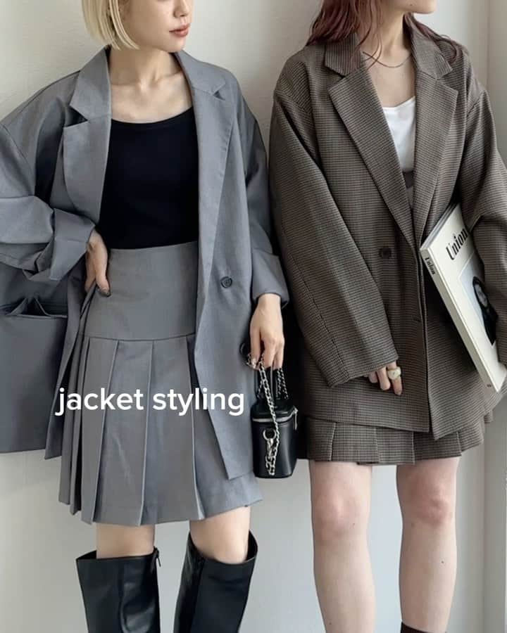 w closetのインスタグラム：「【new arrival】  "これ欲しいと思ったらいいね♡" _____________  ビッグダブルテーラードジャケット ¥8,910  color : 	ベージュ　グレー　ベージュチェック  プリーツミニスカート ¥6,490  color : 	ベージュ　グレー　ベージュチェック _____________  #wcloset#ダブルクローゼット#wclo_snap#トレンドアイテム#カラーコーディネート#秋ファッション#秋コーディネート#コーディネート#差し色コーデ#秋コーデ#カジュアルコーデ#トレンドコーデ#大人カジュアルコーデ#20代コーデ#ジャケットコーデ#秋トレンド#チェック柄#チェック柄コーデ#セットアップ#セットアップコーデ#ブラウンコーデ #ジャケット#ジャケットコーデ#ジャケットスタイル#スカートコーデ#プリーツスカート#ミニスカート#お揃いコーデ#双子コーデ#グレーコーデ#ロングブーツ」