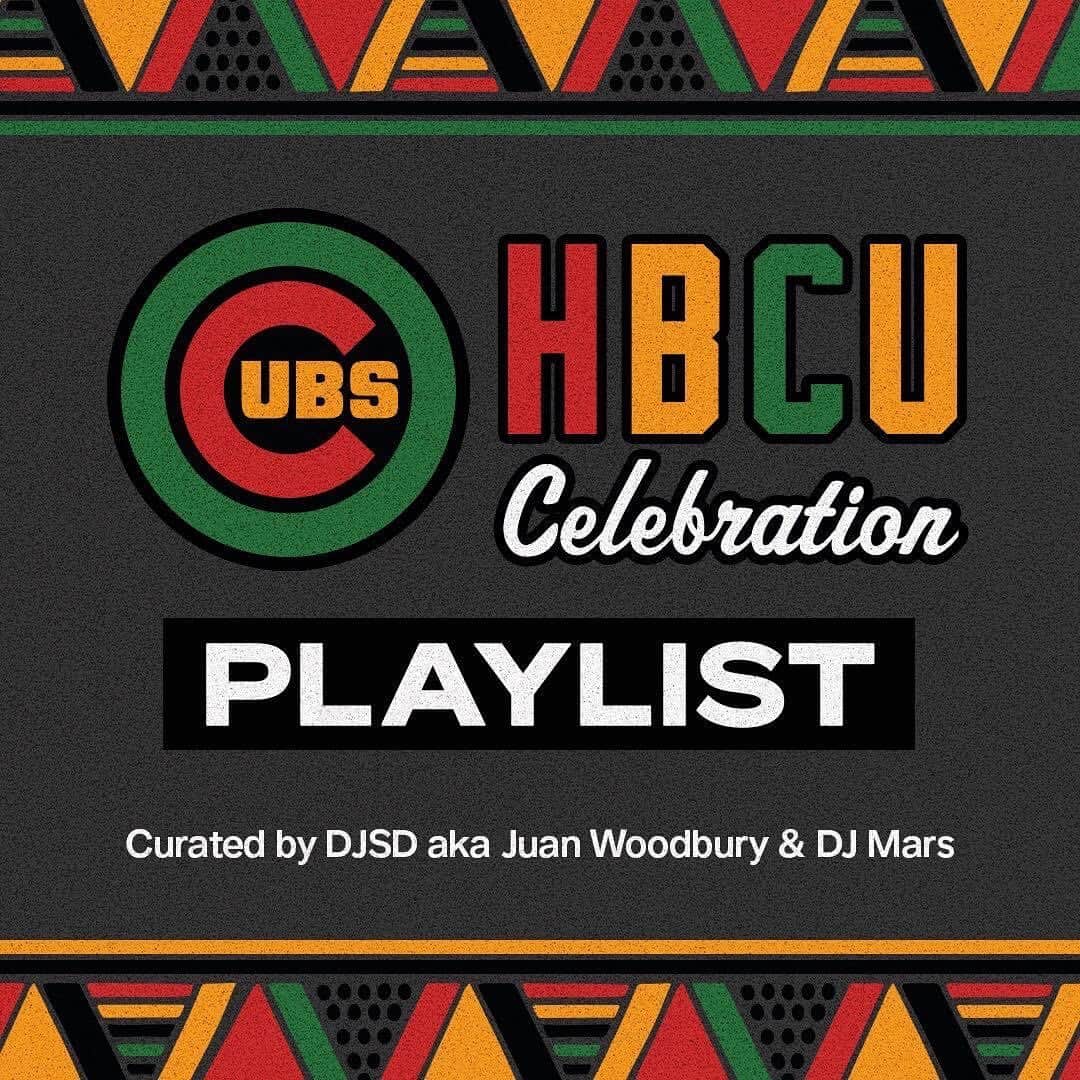 シカゴ・カブスのインスタグラム：「The Cubs HBCU Celebration playlist, curated by @djsd & @djmars404, was inspired by the rich experiences of HBCU homecomings and captures the vibrant spirit of these events, blending a mix of genres and eras.  Check out the playlist at the link in our bio!」