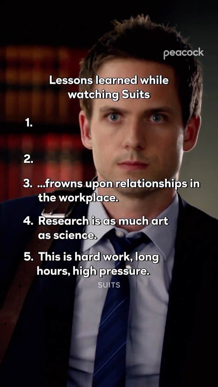 スーツのインスタグラム：「This show makes me feel like I could pretend I went to Harvard.   All seasons of #Suits are streaming now only on Peacock.」