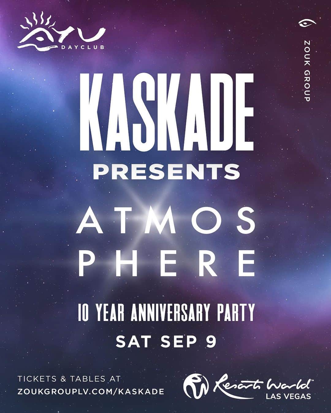 カスケイドのインスタグラム：「10 years, 1 album, countless memories. We can’t wait for you to join us on Sat, Sep 9 at #AyuDayclub to celebrate @kaskade’s timeless album “Atmosphere” — Let’s create new memories together 🔥  🔗 zoukgrouplv.com/kaskade」