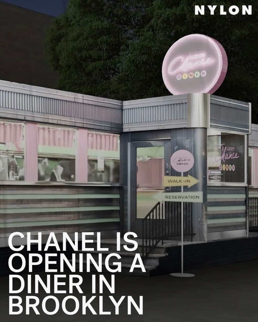 Nylon Magazineのインスタグラム：「Chanel is getting into the restaurant game — for one weekend only.   The experience itself is centered not around burgers and shakes, but rather exploring the Lucky Chance Diner in all its iterations. Guests can expect a color palette inspired by the new fragrance — as well as photo opps, a vending machine, and custom takeaways.   Grab your res to dine at the most fashionable restaurant in Williamsburg, at the link in bio.  📸 @chanelofficial」
