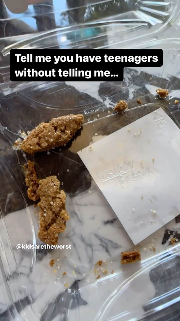 Kids Are the Worstのインスタグラム：「Honestly, I’m surprised there are two tiny pieces left. Usually it’s just one and that’s why they can’t throw away the container.  “There are still cookies in there!”  Anyone else have someone do this in your house? Is it you? Tell the truth 😆💀  #kidsaretheworst」
