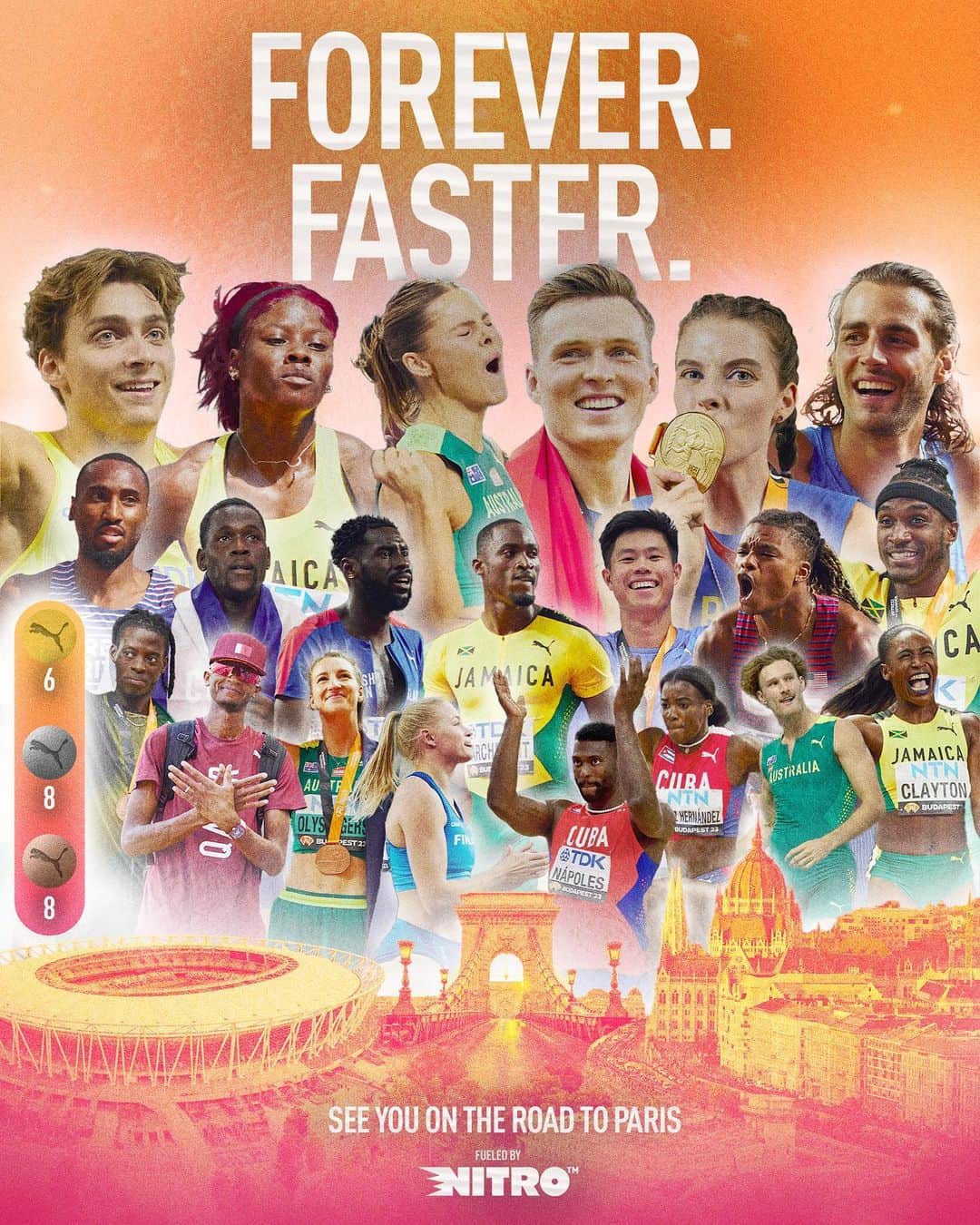プーマのインスタグラム：「JOB DONE. ✅   Thanks Budapest for the hospitality, and the FAM for bringing their best.   Onwards!   #RoadtoParis2024」