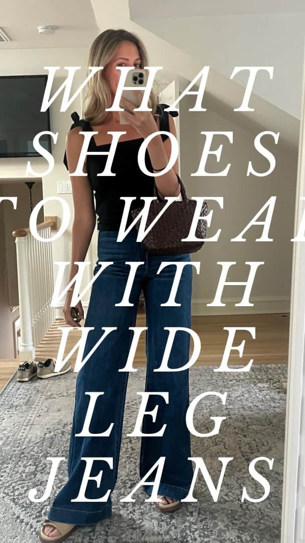 Anna Jane Wisniewskiのインスタグラム：「I receive a LOT of questions about what shoes work with wide leg denim. I promise, it’s easier than you think and it might just take some getting used to after years of skinny jeans (which i still support btw).   #stylereels #styletips #widelegjeans #denim」