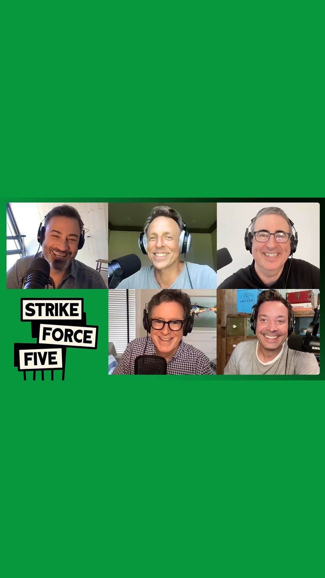 ジミー・ファロンのインスタグラム：「Late night unite! Your new favorite podcast Strike Force Five premieres tomorrow with all of our proceeds going to staff and crew affected by the ongoing writers strike. Check it out on Spotify or wherever you get your podcasts.」