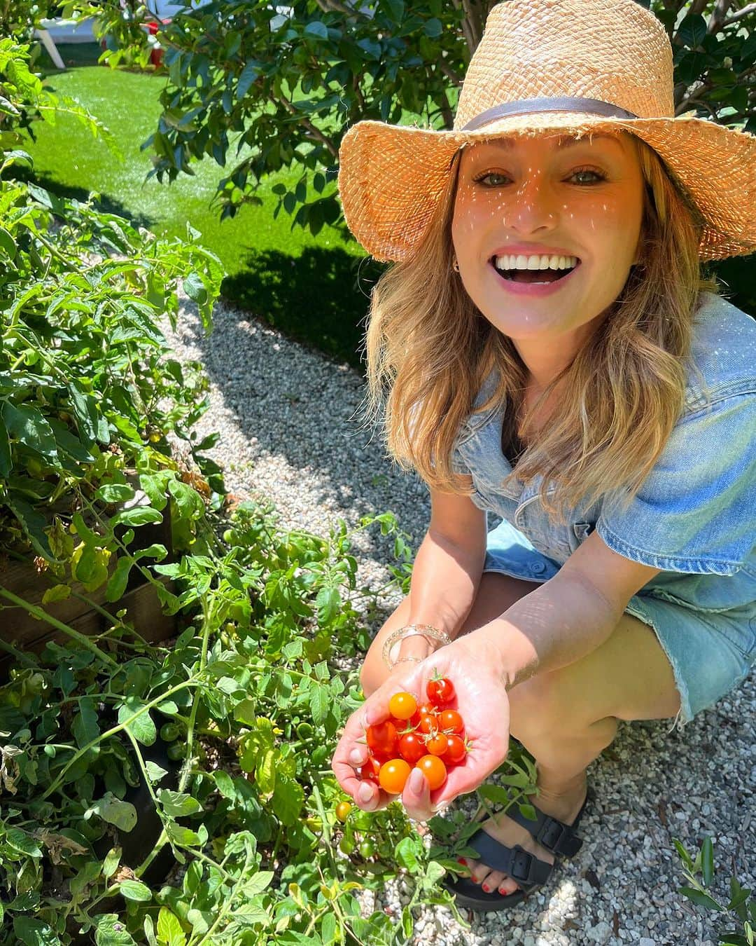 ジャーダ・デ・ラウレンティスのインスタグラム：「Garden harvest!! Excited to make my Zucchini Carbonara tmrw Live on YouTube at 3pm PST! Cook along & chat w/ me!!   https://www.youtube.com/live/k738UP7DYco?si=kKvyF9CidWQZHa0H」