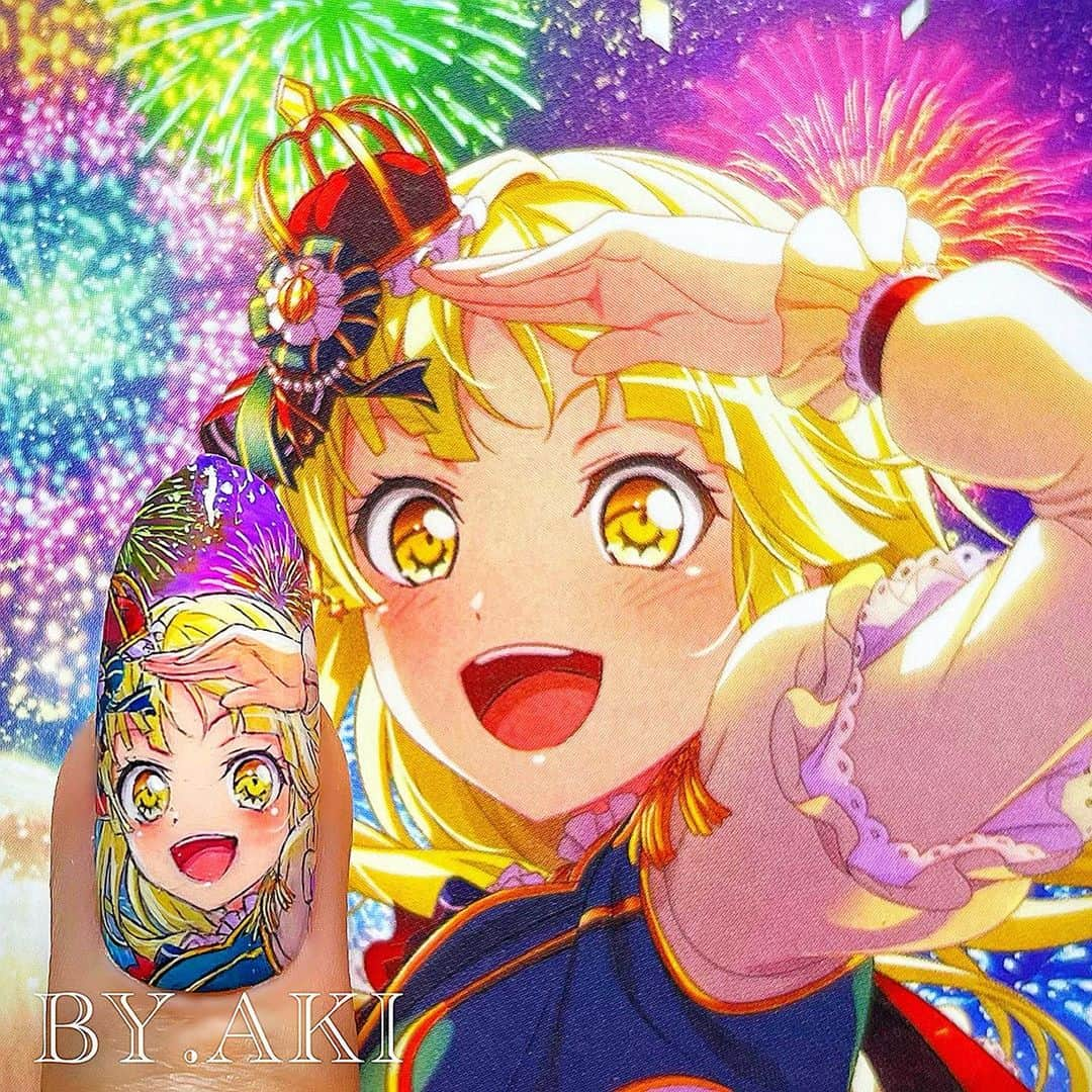 上野明子のインスタグラム：「BanG Dream!バンドリ♬ ハロー、ハッピーワールド！ 弦巻こころ🎩つるまきこころ💗   何気に久々こころちゃん💓  オンラインサロンの詳細は 9月半ばにUP予定です🤗 最初で最後…？笑  🎨使用商材👇👇👇👇 💅プロショップ　TAT @nailshoptat  💅誰でもショップ　@nailoid.by.aki  💅直接リンク　💻プロフィールURL  #バンドリ  #bangdream  #つるまきこころ  #kokoro  @by.aki #anime#manga#NAIL#ジェルネイル#ネイル#福岡#福岡市#全てジェルネイル#手描きネイル#all.gel#痛ネイル#ネイリスト#キャラネイル#네일#gel甲#美甲#爪甲#clou#مسمار#paku #uña」