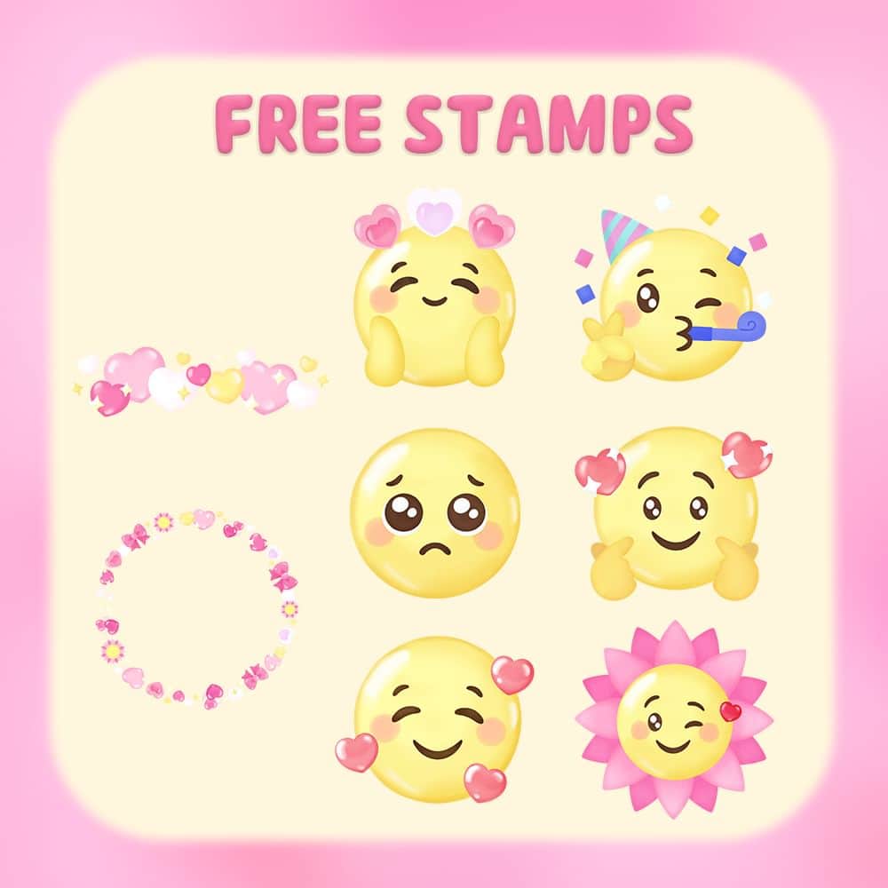LINE Cameraのインスタグラム：「🥰無料スタンプ🥺 顔文字パーティー🥳💞 . 🥰 Free stickers 🥺 It's an emoji party 🥳💞 . #linecamera #lineカメラ #ラインカメラ #無料 #無料配布 #free #顔文字 #絵文字 #emoji #ぴえん #ハート #heart #hearts #ピンク #pink #加工アプリ #画像加工 #加工画像 #加工 #スタンプ #stamp #stamps」