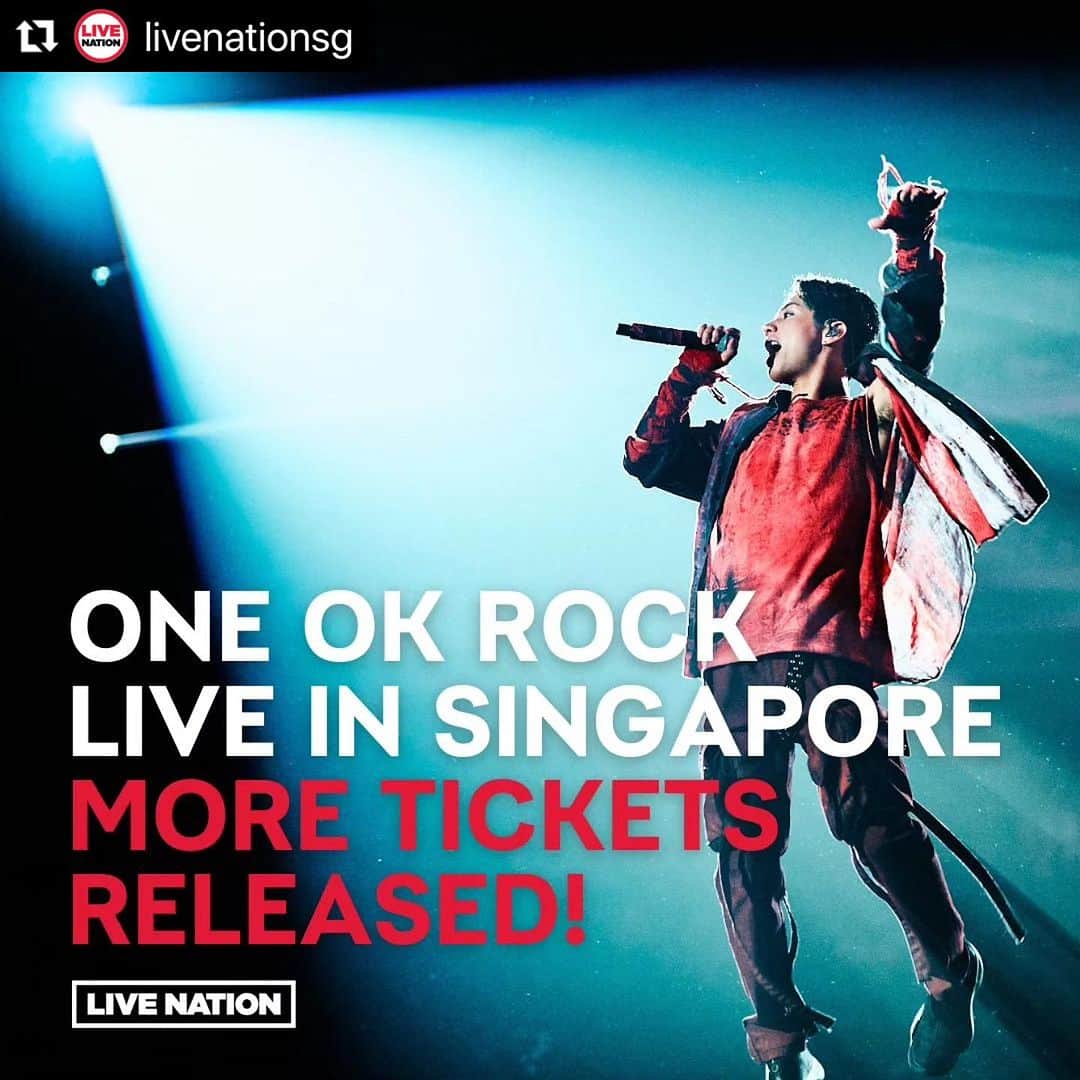 ONE OK ROCK WORLDのインスタグラム：「- #Repost @livenationsg with @use.repost ・・・ 📢 OORers, WE HEARD YOU!! 🤟🏼 We've released ADDITIONAL tickets for 𝐎𝐍𝐄 𝐎𝐊 𝐑𝐎𝐂𝐊 𝐋𝐮𝐱𝐮𝐫𝐲 𝐃𝐢𝐬𝐞𝐚𝐬𝐞 𝐀𝐬𝐢𝐚 𝐓𝐨𝐮𝐫 𝟐𝟎𝟐𝟑 𝐢𝐧 𝐒𝐢𝐧𝐠𝐚𝐩𝐨𝐫𝐞! 🤩  Hurry now and grab them before they are gone! ⏰🍀 🎫: ticketmaster.sg / hotline +65 3158 8588 / SingPost outlets  #ONEOKROCK #ONEOKROCKinSG #OORinSG #LuxuryDiseaseAsiaTour2023inSingapore #livenationsg  ——————  ‼️ We would like to caution members of the public against purchasing tickets from unauthorized sellers or 3rd party websites. By purchasing tickets through these non-authorized points of sale, buyers take on the risk that the validity of the tickets cannot be guaranteed, with no refunds possible.⁠  -  Additional ticket sales  #LuxuryDiseaseAsiaTour2023 #Singapore  ⚠️Tickets should be purchased through authorized sales channels.  #oneokrockofficial #10969taka #toru_10969 #tomo_10969 #ryota_0809 #fueledbyramen #luxurydisease」