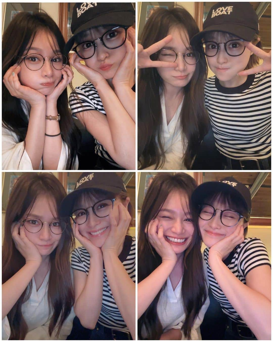 青木英李のインスタグラム：「🌻🍺🥴🥩✌️🤓🦪🩵  載せそびれていた、なーちゃん @nana_suzuki79 との愉快な写真達🤳  #夏 #思い出 #ほろよい #いつかの #鈴木奈々 ちゃん #１０代からの親友ちゃん」