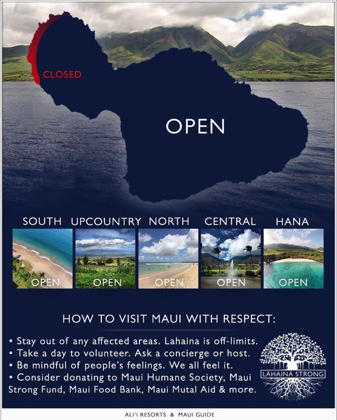 ジェイソン・モモアさんのインスタグラム写真 - (ジェイソン・モモアInstagram)「Repost from @mauihi • HOW TO VISIT #MAUI WITH RESPECT IN 2023:   • Stay out of any affected areas. #Lahaina is off-limits. • Take a day to volunteer. Ask a concierge or host. • Be mindful of people’s feelings. We all feel it. • Consider donating to Maui Humane Society, Maui Strong Fund, Maui Food Bank, Maui Mutal Aid & more.   West Maui is currently closed.  Keep an eye out for updates as things are changing daily.  Follow @aliiresorts for more updates.」8月30日 15時49分 - prideofgypsies