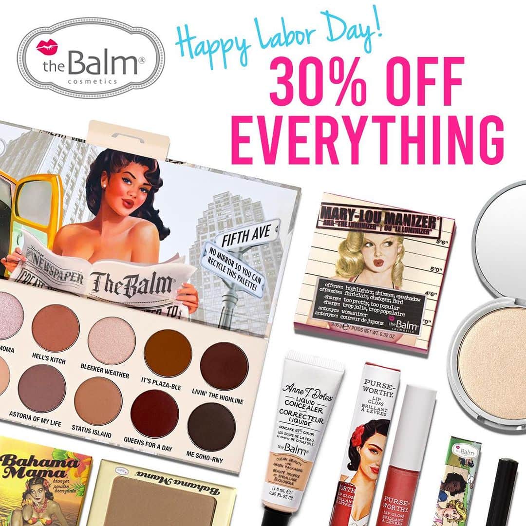 the Balmのインスタグラム：「Beauty haul mode: ON 🚨 Shop 30% OFF site-wide, stock up on your favorites and try something new! 😍  Happy shopping! 🛍️   @thebalm #thebalm #thebalmcosmetics #laborday #labordaysale #beautysale #makeupsale #thebalmers #happyshopping」