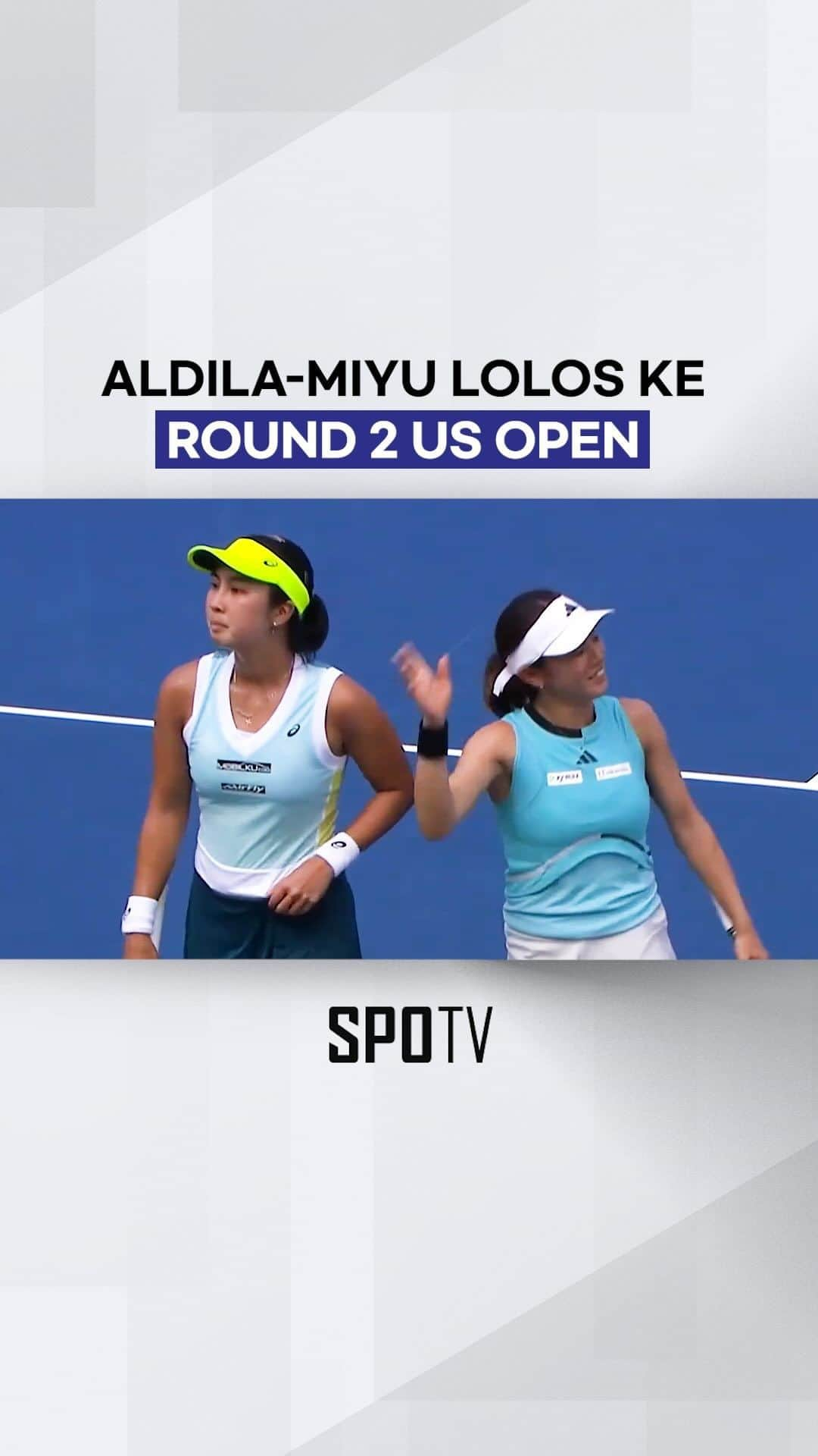 加藤未唯のインスタグラム：「#USOpen 🎾 | Aldila Sutjiadi/Miyu Kato lolos ke Round 2 US Open 2023 setelah mengalahkan Alexandrova/Sasnovich (7-5) (6-3)! @dila11 @miyukato1121  #USOpen2023 LIVE dan EKSKLUSIF di SPOTV dan SPOTV NOW! Mau nonton di PC atau Laptop? Klik link di bio!  #SPOTV #SPOTVIndonesia #Tennis #AldilaSutjiadi #MiyuKato #Indonesia #Japan」