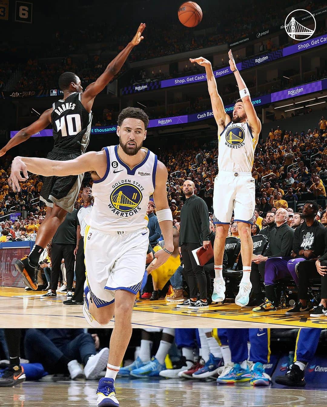 ゴールデンステート・ウォリアーズのインスタグラム：「This past season, Klay showcased his remarkable ability to shoot beyond the arc, even under pressure.  #DubsClutchWeek」