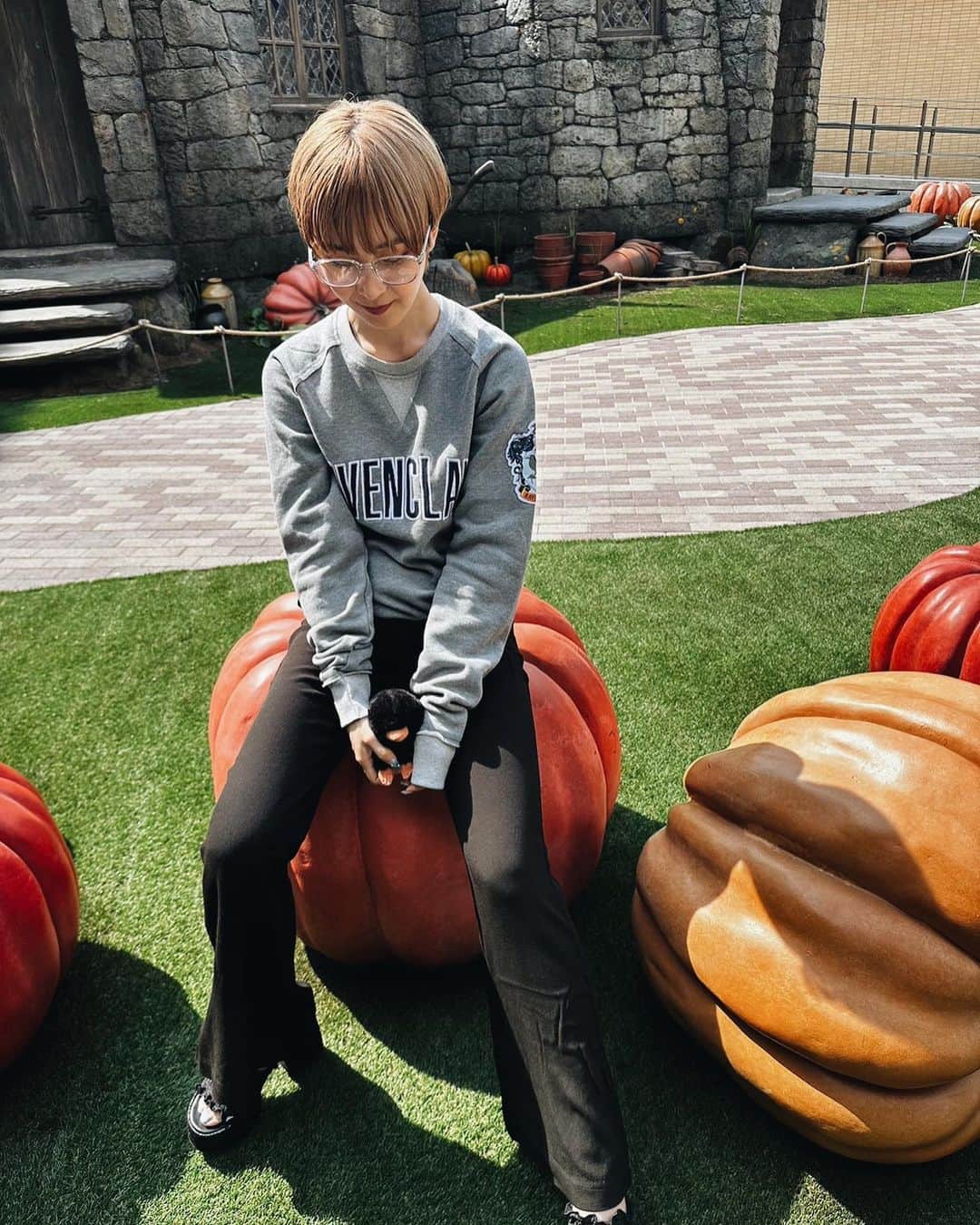 政岡まなみのインスタグラム：「ハリポタツアー💖  ベイビーニフラーとずっと一緒に探検した👶 他の色の子もいてかわいかった🙈🙈  ちなみに寮はレイブンクロー🦅好き イギリスのハリポタ公式サイトで組分けできるんだけど、何回やってもレイブンクローだった😏（頭脳明晰ね分かる😏😏） 自分のパトローナスも診断できるからやってみて！英語オンリーだけど。 まなみのパトローナスは何だったかもう忘れました！🥸  ハリーポッターとかストレンジャーシングスとか、完全にありえない設定のファンタジー系なのが好きなのかも🤔」