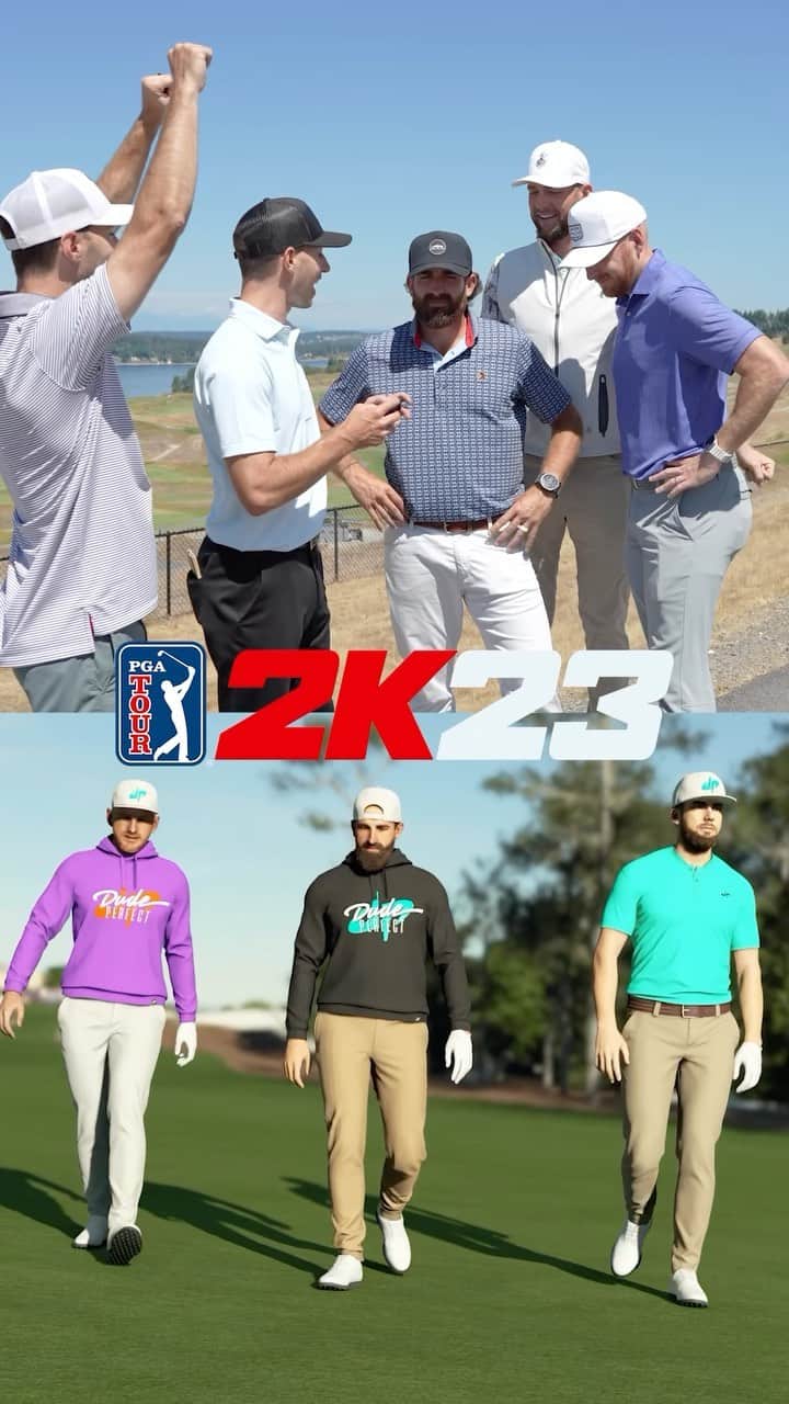 Dude Perfectのインスタグラム：「From your screens to the greens! ⛳  Welcome @dudeperfect to #PGATOUR2K23!」