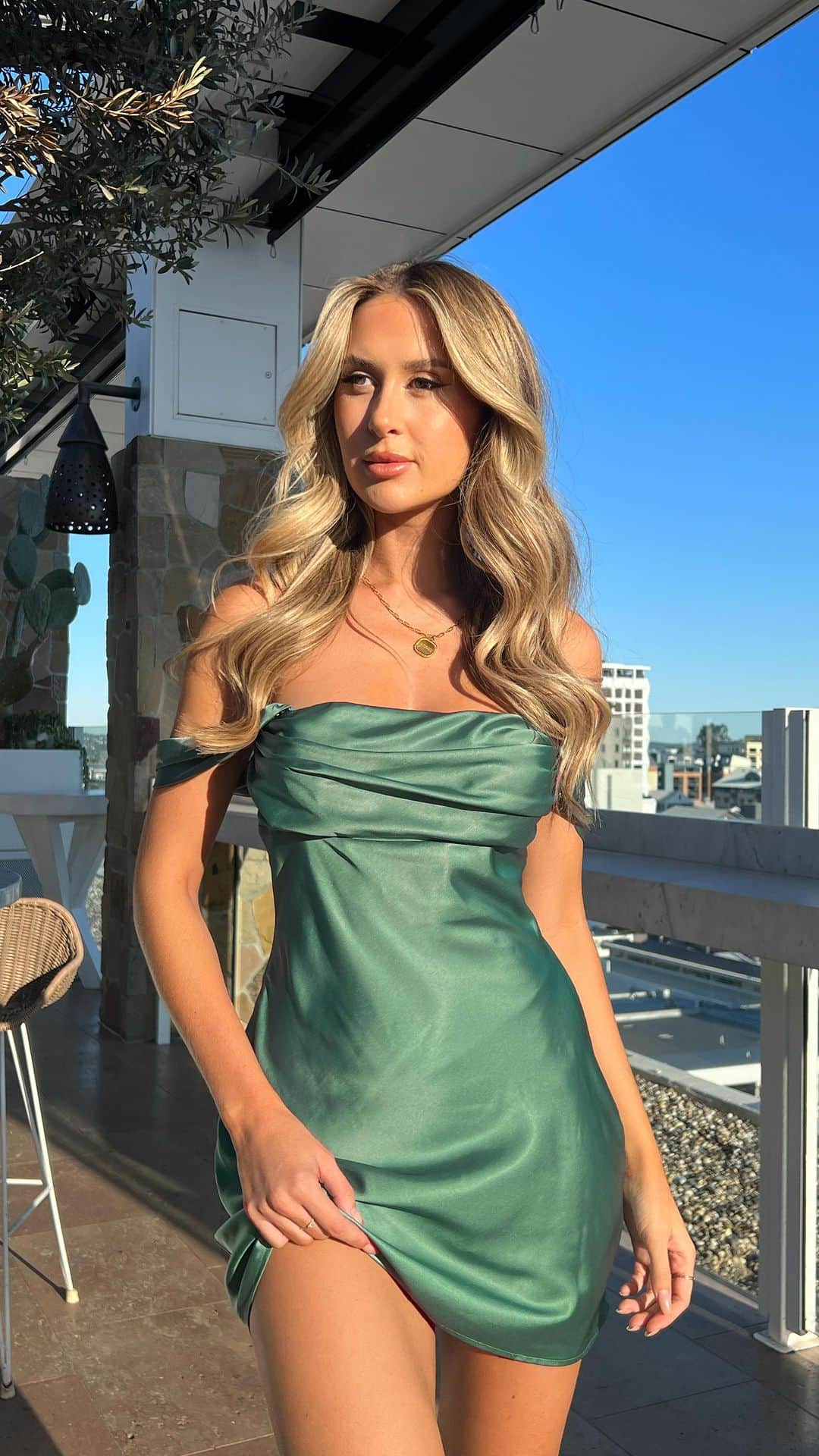 Beginning Boutiqueのインスタグラム：「Your Homecoming hero 💐 The best-selling Zoella Green Off The Shoulder Mini Dress, online now!」