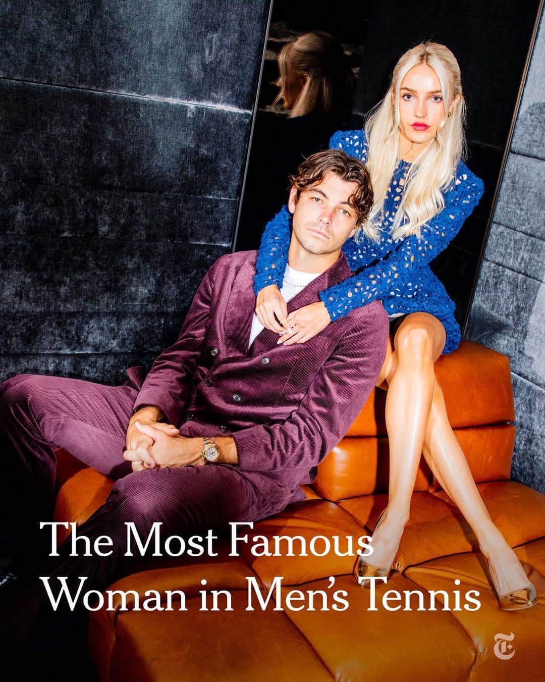 New York Times Fashionのインスタグラム：「The fashion influencer Morgan Riddle has become a niche celebrity at professional tennis matches, where she cheers for her boyfriend, the American player Taylor Fritz.  @taylor_fritz, 25, is the top American player in men’s tennis, currently ranked ninth in the world. He met @moorrgs in 2020 on the private dating app Raya. She has since become a recognizable presence online, where she shares her life as a tennis WAG – an acronym for “wives and girlfriends.”  What began in early 2022 with her trying on outfits for the Australian Open on TikTok (a video that has since been viewed 1.5 million times) has evolved into her being hired by Wimbledon to host “Wimbledon Threads,” a video series on fashion at the tournament. This summer, she released two pieces of tennis-themed jewelry in collaboration with a small New York jewelry company called Lottie.  Read more from @jtes about the “power couple” of tennis at the link in our bio. Photo by @kristaschlueter」