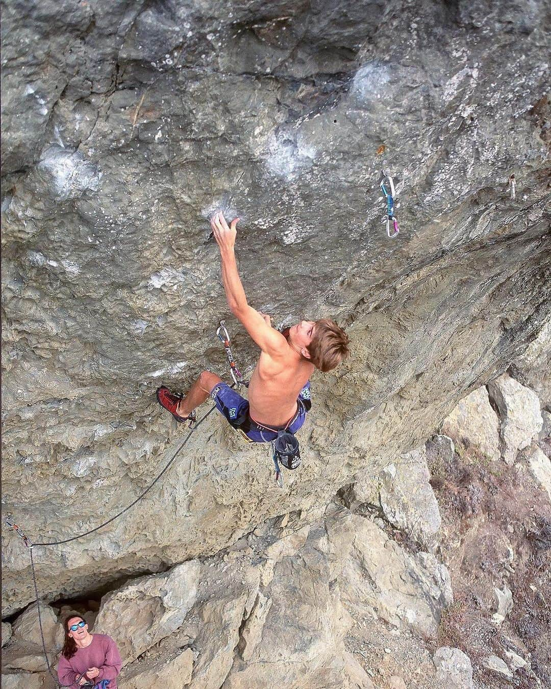 クリス・シャーマさんのインスタグラム写真 - (クリス・シャーマInstagram)「Repost from @jimthornburg • I found and scanned some old shots of @chris_sharma today. As I was looking through them, I was reminded just how different Chris’ climbing style was from other top climbers from that era. It’s true that his feet slipped and cut a lot when he was starting out. It’s also true that his technique was more dynamic than anyone else’s at the time and that he progressed through the grades faster than anyone ever had—in just two years he went from 5.11 to 5.14c. That would be impressive in any era, but 30 years ago nothing like that had happened and it scrambled a lot of brains. 1+2. 1st ascent of Necessary Evil (5.14c) at age 15. 3. 1st ascent of Yo Mamma (13a) at The Pinnacles, 1995. 4. On an early ascent of Lardbutt (13c), 1994 (age 13). 5. 1st ascent of Ubermensch (14a) Pinnacles, 1996. 6. Mickeys Beach Arete (13c) 1995. 7. Surf Safari (13d) 1995. 8. Getting a big head, 1994. 9. Supertweak (14c) 2nd ascent, 1996. 10. Trying Biographie extension (5.15a) in 1997 (he made the FA 4 years later). #climbinghistory #climbingphotography #goat #rockclimbing #chrissharma」8月31日 5時59分 - chris_sharma