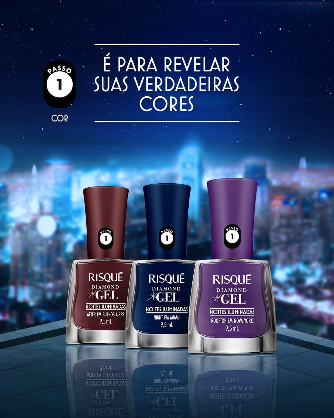 Risqueさんのインスタグラム写真 - (RisqueInstagram)「Os primeiros passos para ✨ brilhar ✨ como a noite são revelar suas verdadeiras cores. Os esmaltes cremosos + Top Coats da Nova Coleção Risqué Diamond Gel Noites Iluminadas chegaram para você ser a protagonista da sua noite.   Conheça e brilhe muito!  #EsmaltesRisqué #RisquéOficial #RisquéNoitesIluminadas」8月31日 6時47分 - risqueoficial