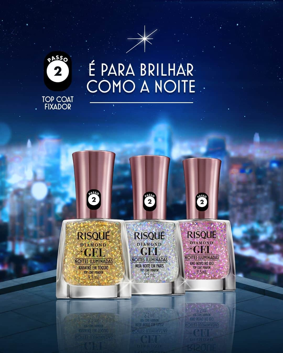 Risqueさんのインスタグラム写真 - (RisqueInstagram)「Os primeiros passos para ✨ brilhar ✨ como a noite são revelar suas verdadeiras cores. Os esmaltes cremosos + Top Coats da Nova Coleção Risqué Diamond Gel Noites Iluminadas chegaram para você ser a protagonista da sua noite.   Conheça e brilhe muito!  #EsmaltesRisqué #RisquéOficial #RisquéNoitesIluminadas」8月31日 6時47分 - risqueoficial