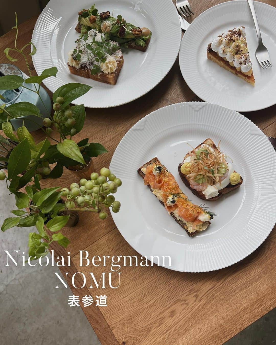 C A F E L O V E Rのインスタグラム：「Nicolai Bergmann NOMU // 表参道 2023年1月にリニューアルしたNicolai Bergmannに 先日ご招待頂き、お邪魔してきました💐  デンマーク出身のフラワーアーティスト、 ニコライバーグマンのフラワーショップに併設された お花と緑に囲まれたカフェ🪻🌼🌷 窓が広く自然光がたっぷり差し込み、 天井も高くて開放感があり居心地のいい空間🌿 各テーブルには素敵なお花が飾られてあり とても癒されるcafe timeになりました🌷  デンマークのオープンサンドイッチ 「スモーブロー」のプレートランチは 2種のパンに6種類の中から具材2つ、 好きな組み合わせで選べます🥪 こだわりの食材が使われていて美味しくて 軽いのでブランチやランチにぴったり🍽️ 見た目が素敵で思わず写真を撮ってしまい、 食べる前に少し眺めていたくなりました☺️ フレッシュジュースはカラフルで栄養もたっぷり🥑🍓  店内で焼く焼き菓子や日替りマフィン、 フルーツタルトなどはカフェタイムにおすすめ🥧  ------------------------------------- ◼︎オーダー -SMØRREBRØD PLATE LUNCH ¥2,300 ・スモークサーモンとエッグサラダ × ライブレッド ・シュリンプとエッグとフェタ × ブリオッシュ ・アボカドとハニーロースト × ライブレッド ・ローストビーフとインカ芋 × ブリオッシュ の組み合わせを選びました -COLOR FRESH IUICE ¥1,100 -TODAY'S FRUITS TART ¥1,100 ㅤ ◼︎広さ27席、テラス16席  ◼︎ペット🐶テラス席のみok  ◼︎テイクアウト○ ㅤ ◼︎ キャッシュレス決済のみ  ◼︎最寄駅 表参道駅B3出口から徒歩2分 ------------------------------------- @nicolaibergmann_nomu  #NicolaiBergmannNOMU #ニコライバーグマンノム ㅤ ※営業状況やメニューなど詳細は、 各アカウントでご確認ください」