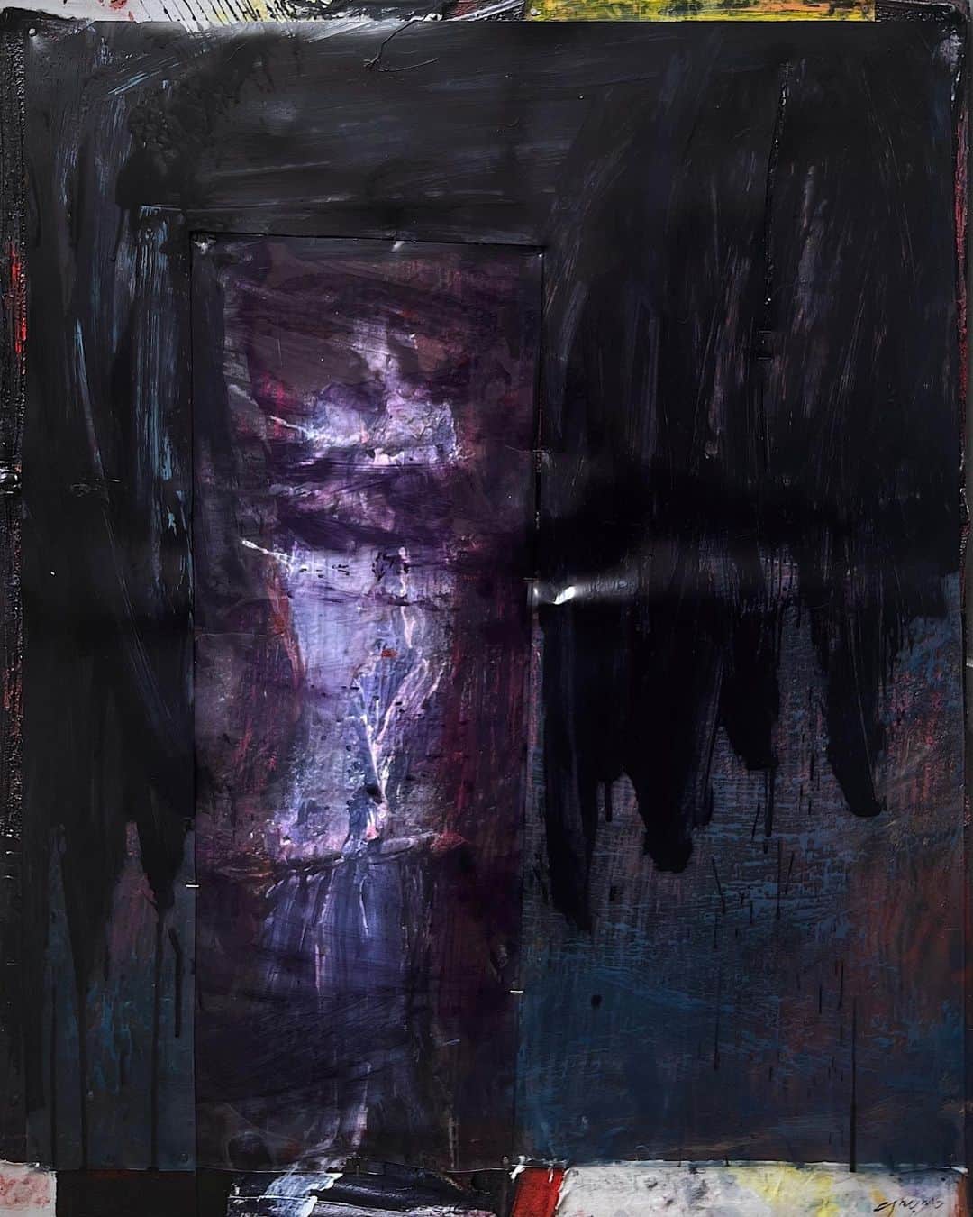 ヒョンミン のインスタグラム：「고독 2 100x80cm Mixed Media on Wood Panel 2023  ”Toujours travailler“  먹의 장점을 살리면서 단점을 보완하는 방법을 우연히 터득했다.」
